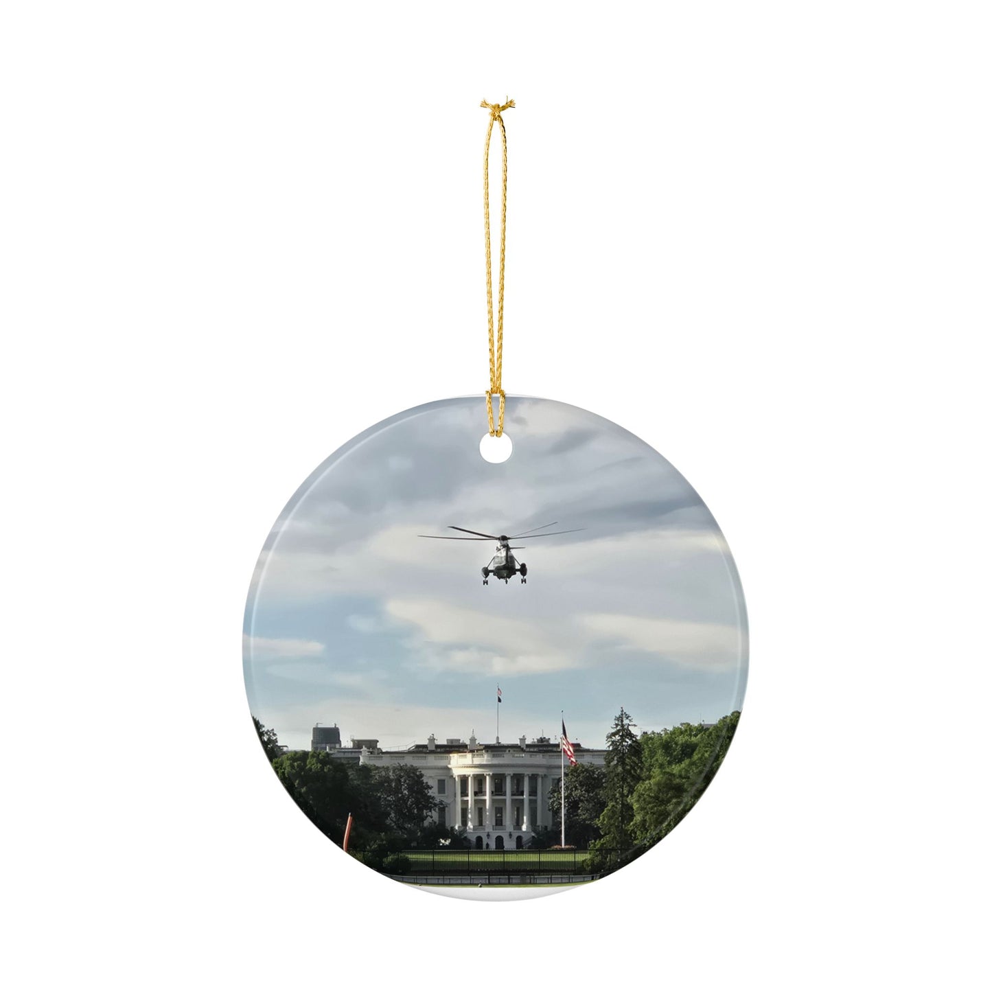 White House & Marine One Ceramic Ornament — Presidential Helicopter Keepsake
