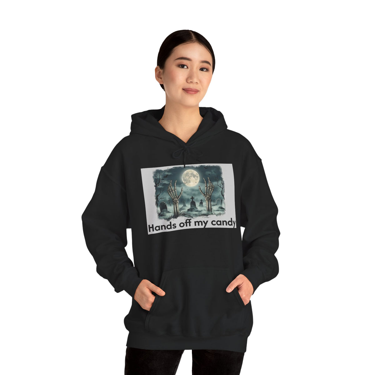 Hoodie — 'Hands Off My Candy' Halloween Moonlit Graveyard Graphic
