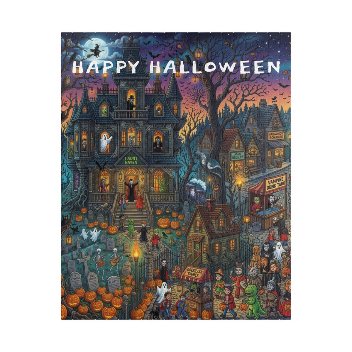 Happy Halloween Haunted House Puzzle – Spooky Pumpkin Patch Jigsaw (110–1014 pcs)