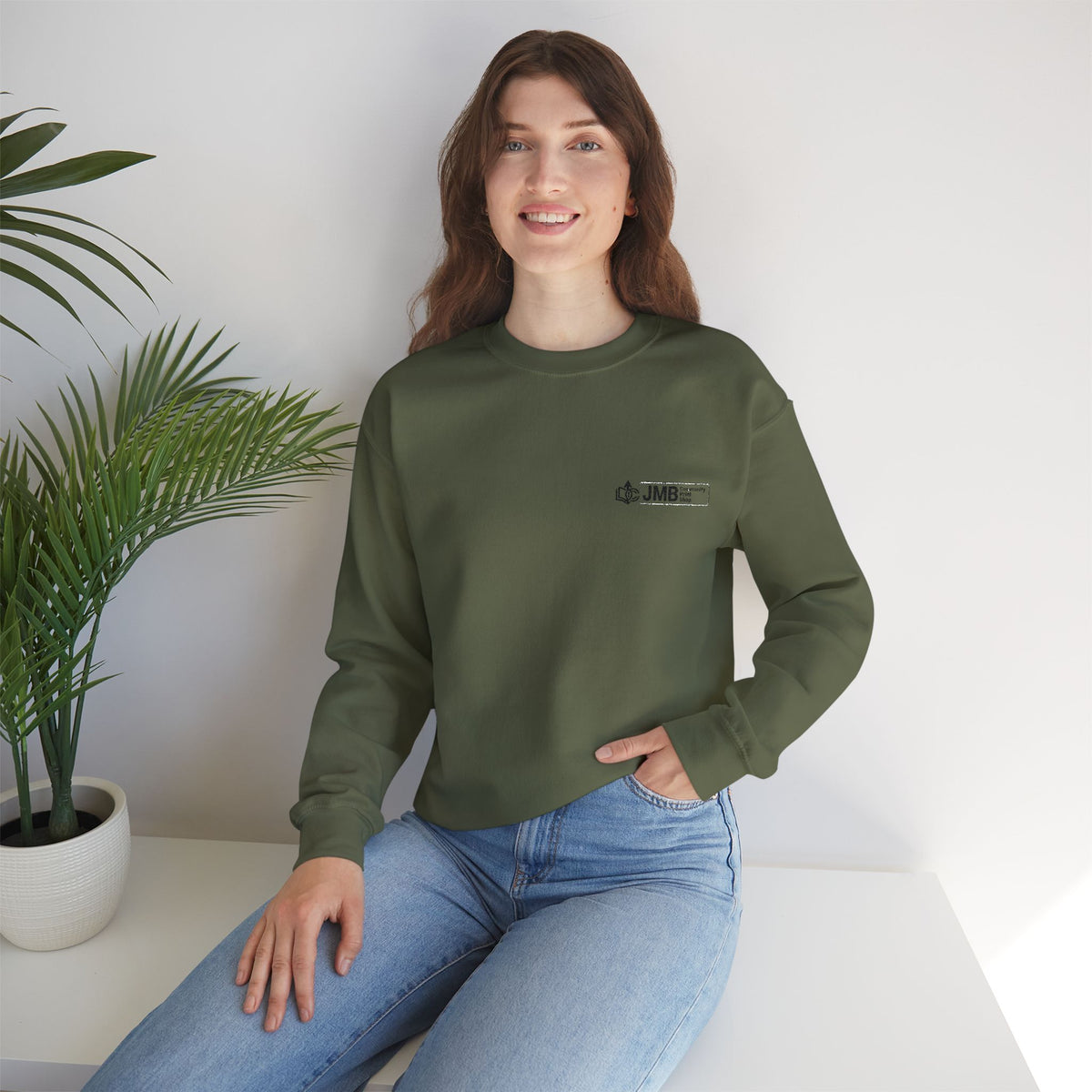 JMB Community Print Shop Embroidered Crewneck Sweatshirt — Logo Chest Design