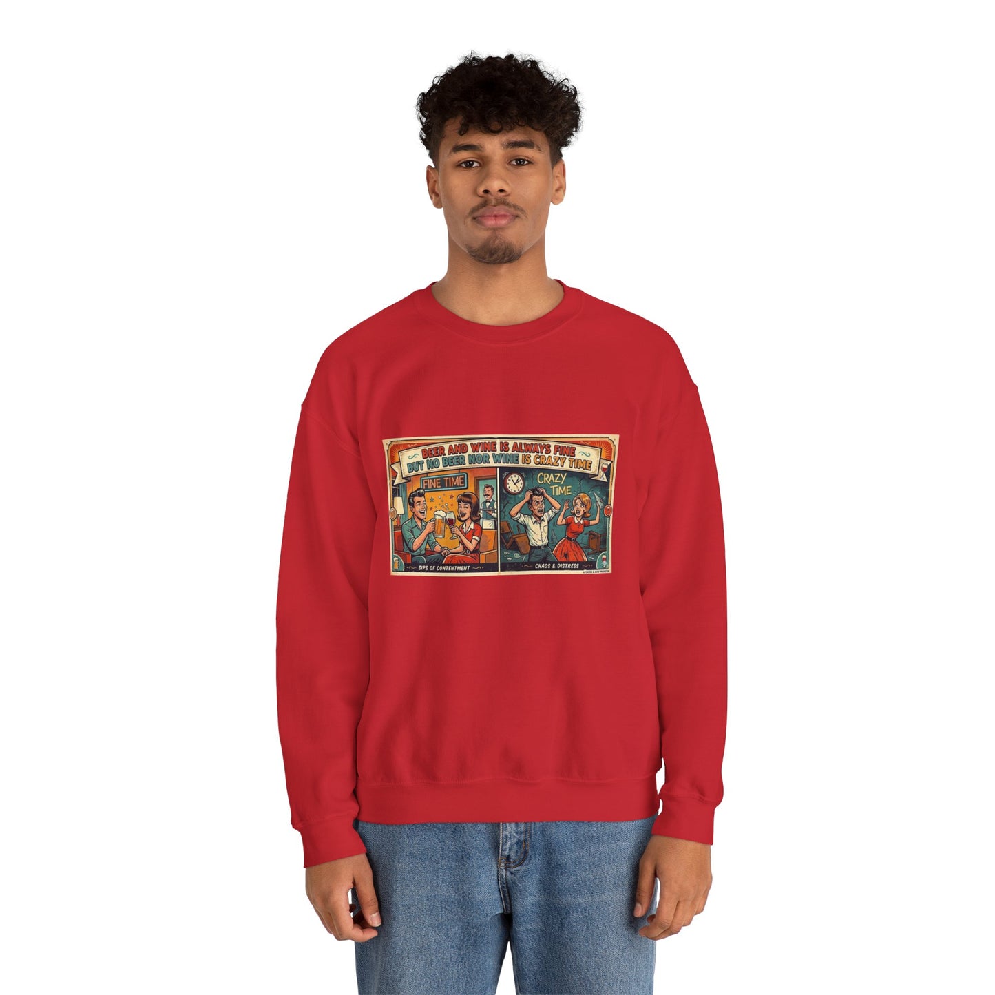 Retro Comic Beer and Wine Crewneck Sweatshirt — Vintage Arcade Pop Art Graphic