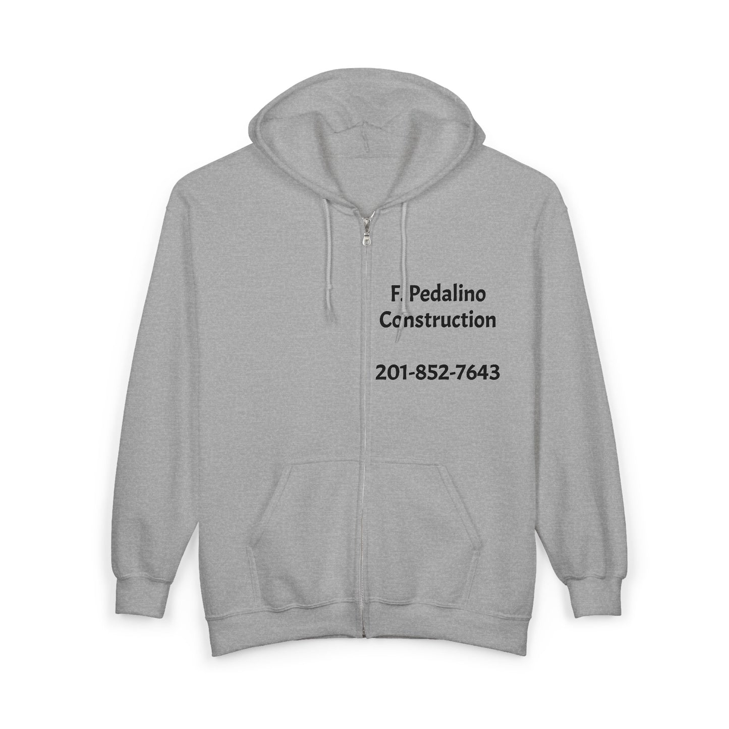 Construction Company Zip Hoodie — F. Pedalino Construction Logo & Phone