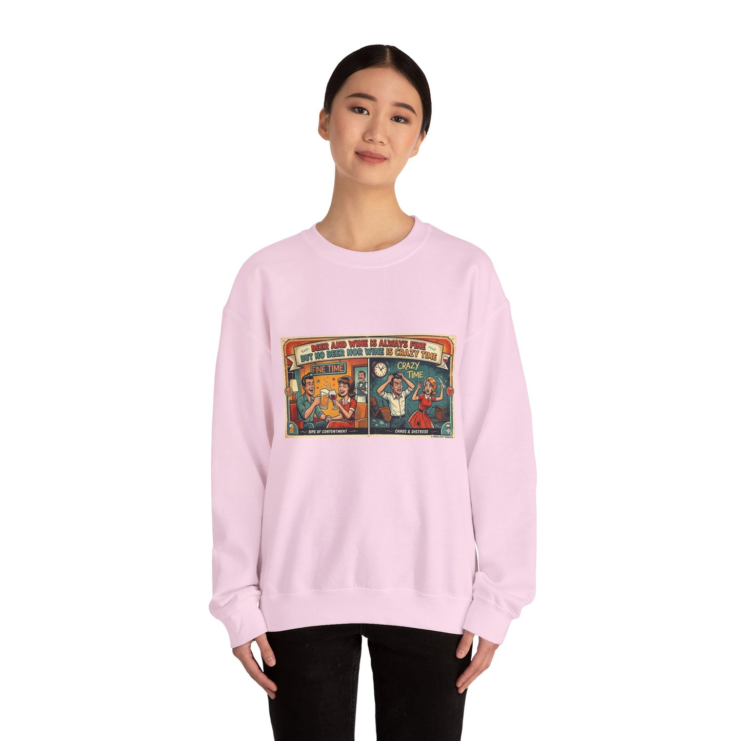 Retro Comic Beer and Wine Crewneck Sweatshirt — Vintage Arcade Pop Art Graphic
