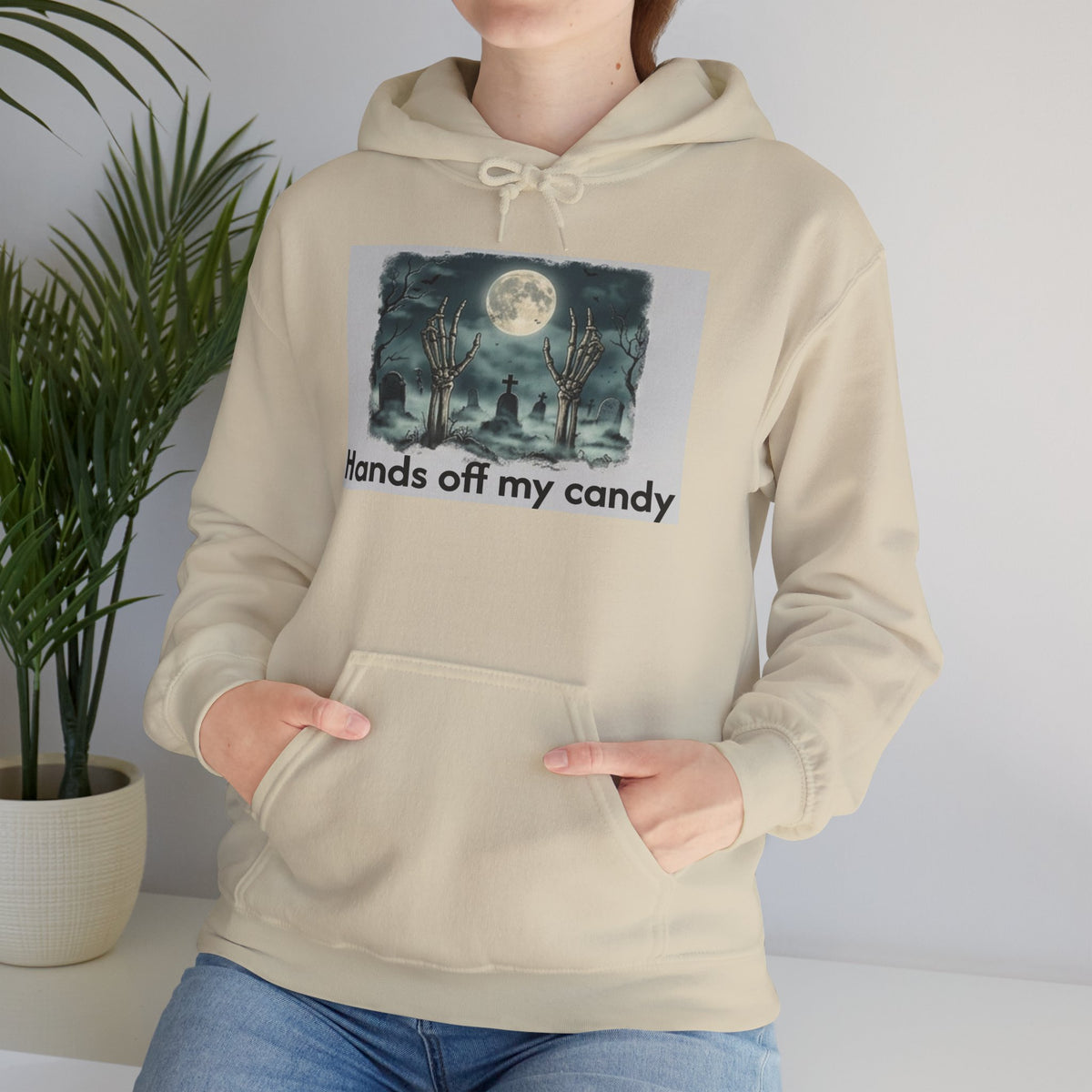 Hoodie — 'Hands Off My Candy' Halloween Moonlit Graveyard Graphic