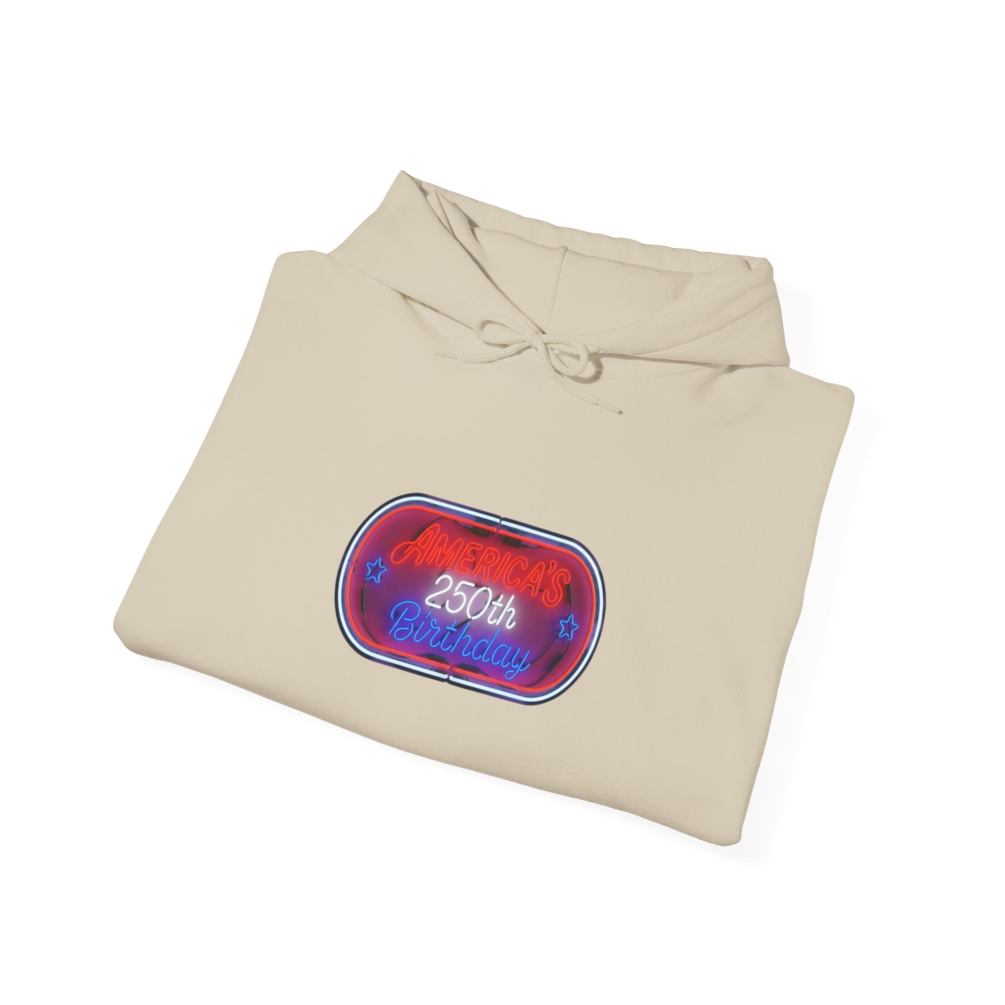 USA 250th Birthday Capsule Hoodie — Retro Red & Blue Neon Commemorative Design