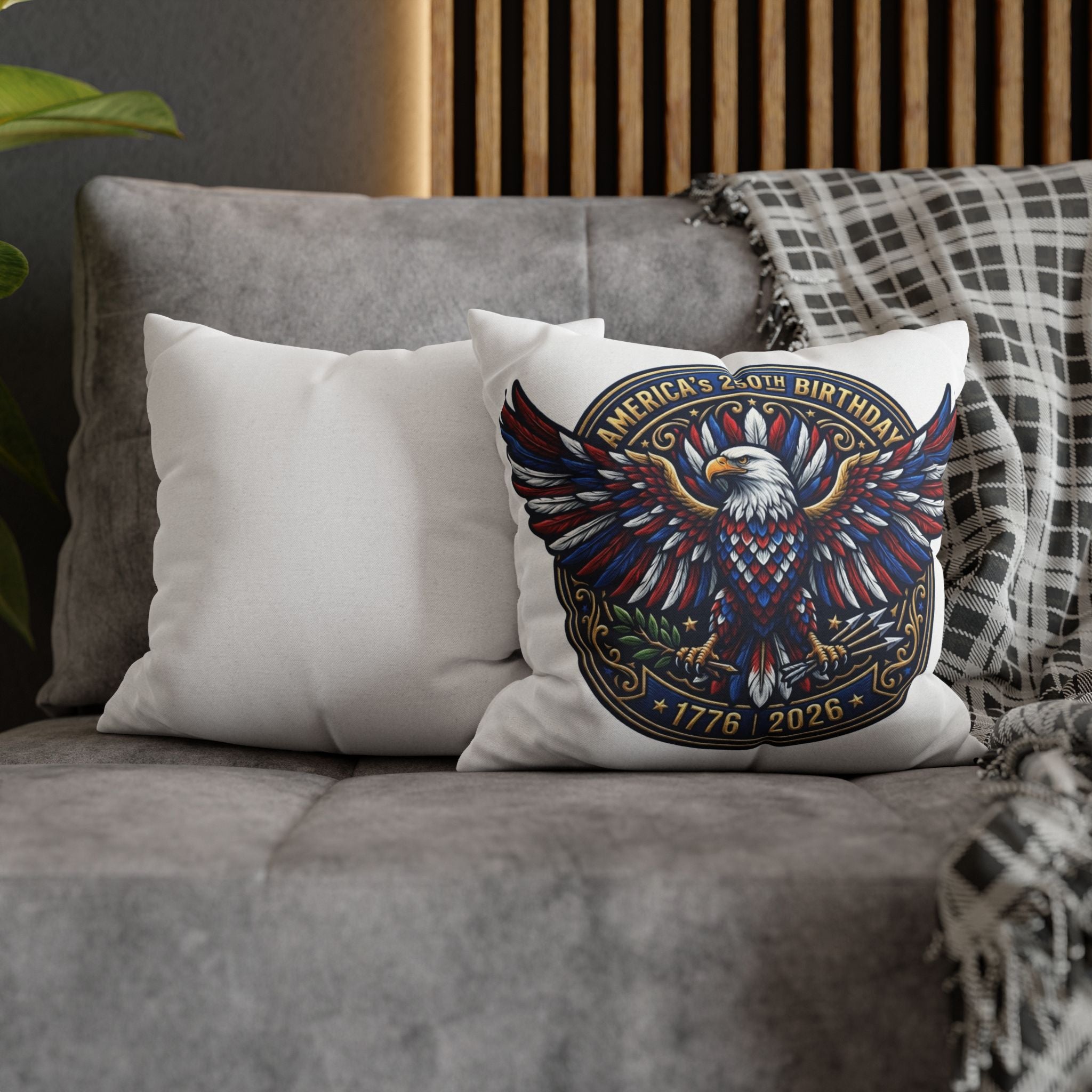 America’s 250th Birthday Eagle Throw 14"x14" Pillowcase — Patriotic 1776–2026 Decorative Cushion Cover
