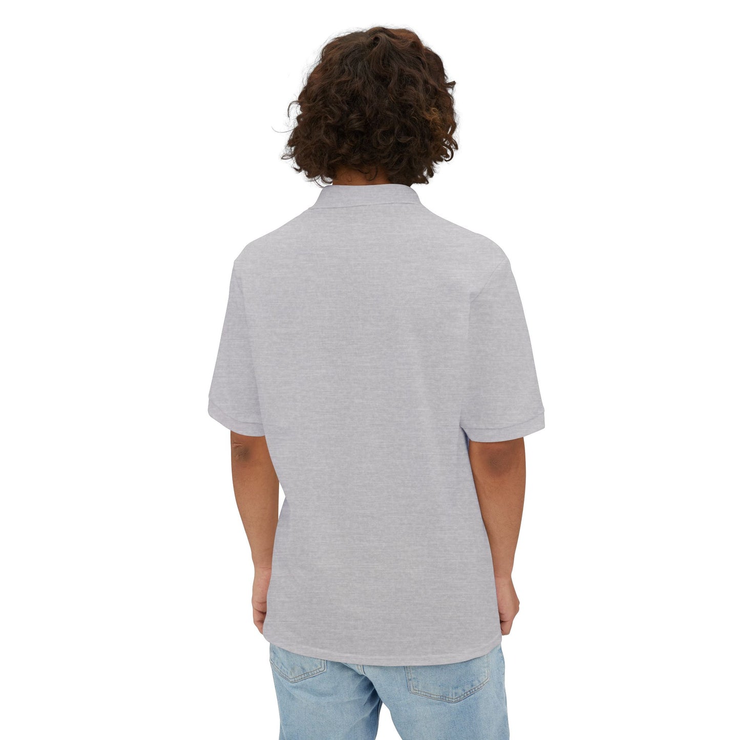Classic Embroidered Logo Polo with JMB Community Print Shop Logo — Men's White Piqué Polo