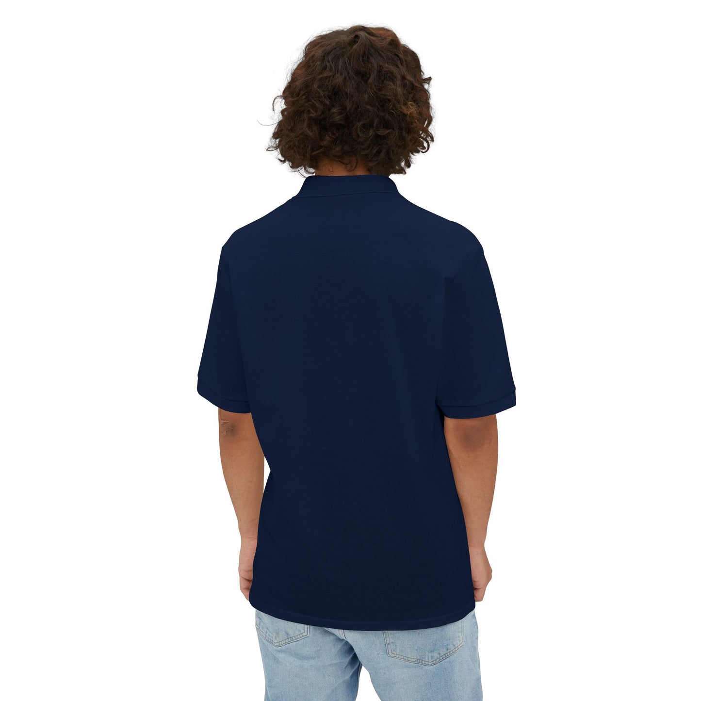 Classic Embroidered Logo Polo with JMB Community Print Shop Logo — Men's White Piqué Polo