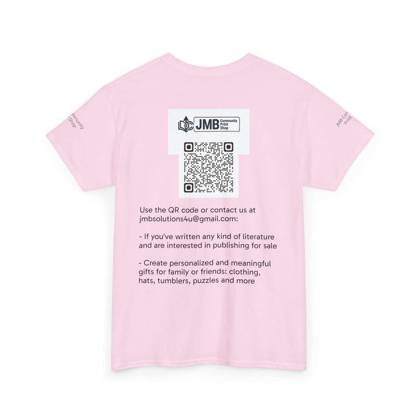 JMB Community Print Shop Logo Tee — Personalized Print & New Authors Promotional T‑Shirt