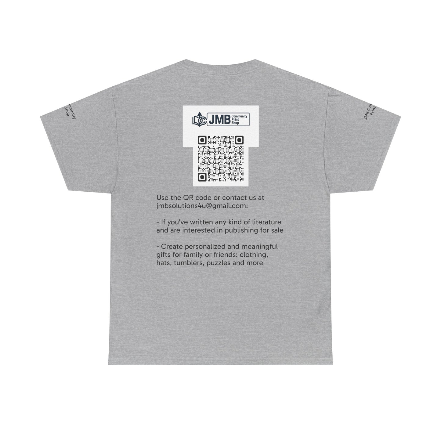 JMB Community Print Shop Logo Tee — Personalized Print & New Authors Promotional T‑Shirt