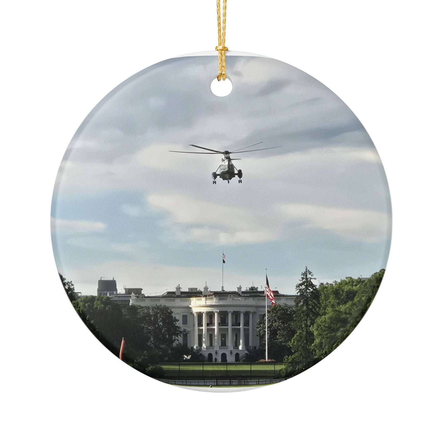 White House & Marine One Ceramic Ornament — Presidential Helicopter Keepsake