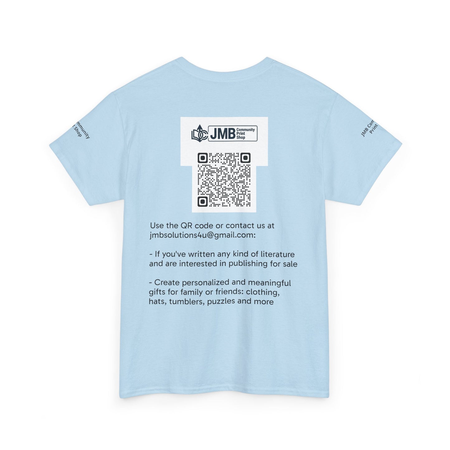 JMB Community Print Shop Logo Tee — Personalized Print & New Authors Promotional T‑Shirt