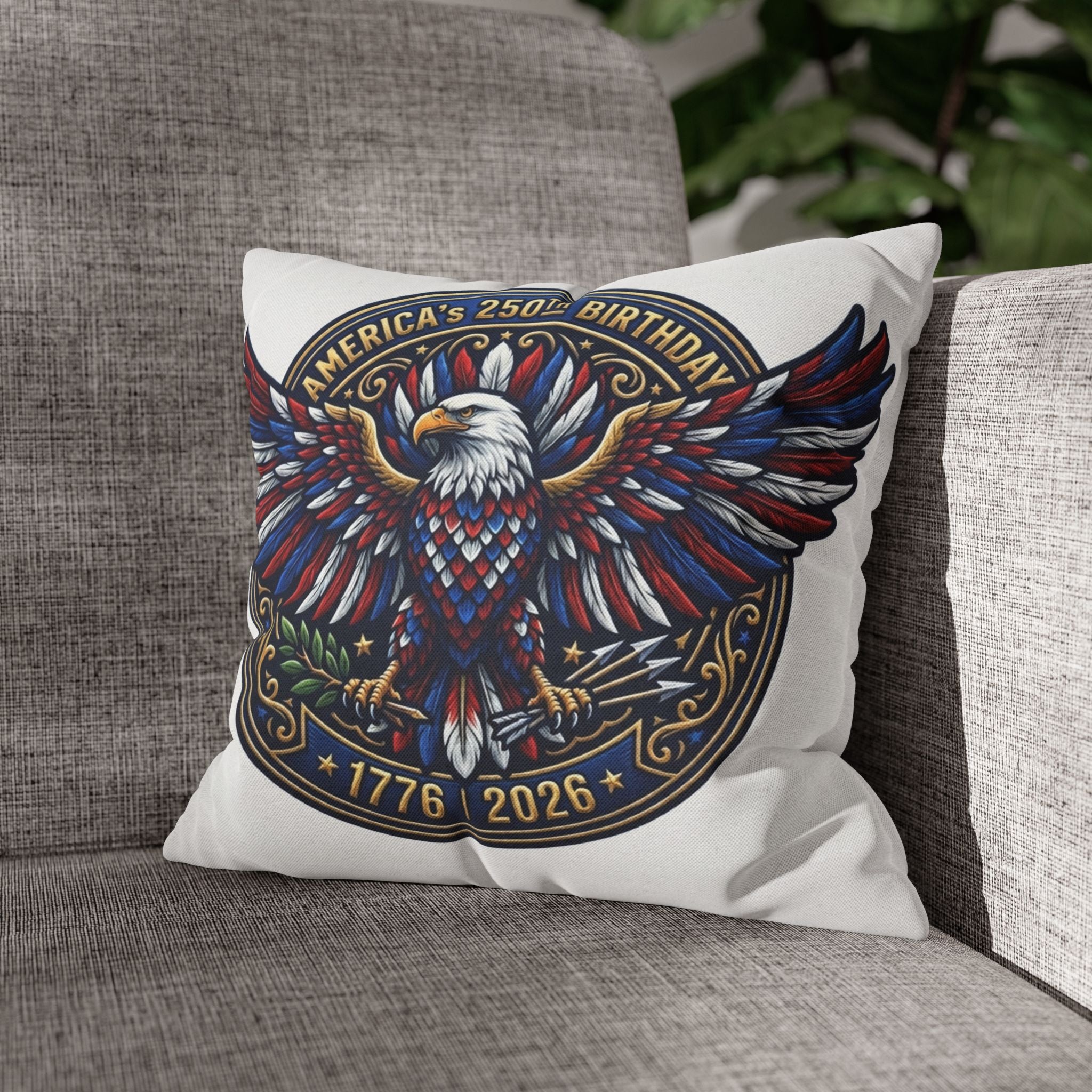 America’s 250th Birthday Eagle Throw 14"x14" Pillowcase — Patriotic 1776–2026 Decorative Cushion Cover
