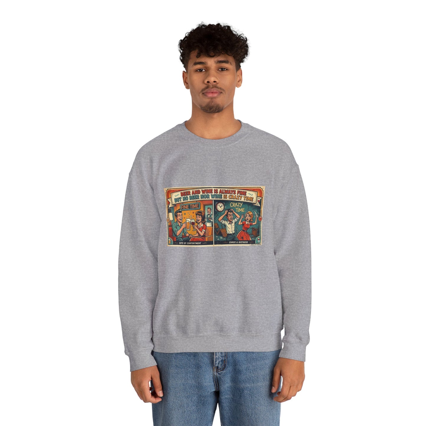 Retro Comic Beer and Wine Crewneck Sweatshirt — Vintage Arcade Pop Art Graphic