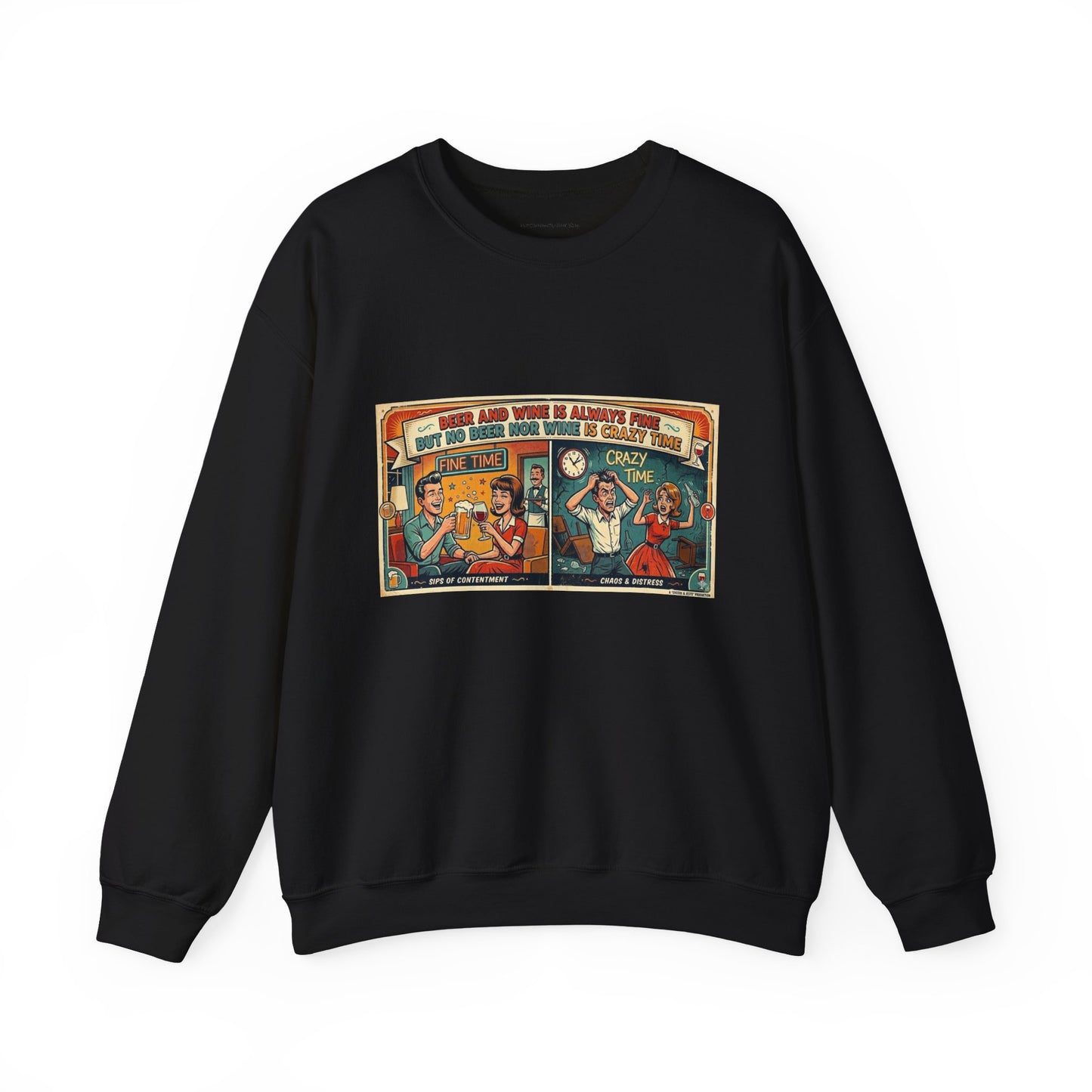 Retro Comic Beer and Wine Crewneck Sweatshirt — Vintage Arcade Pop Art Graphic