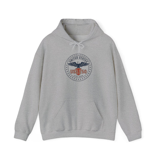USA 250th Birthday Hoodie - 250 Years Patriotic Emblem, Independence Day Celebration