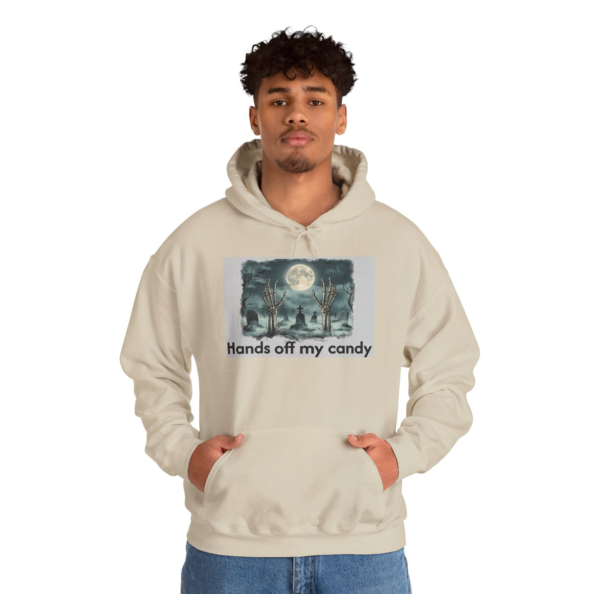 Hoodie — 'Hands Off My Candy' Halloween Moonlit Graveyard Graphic