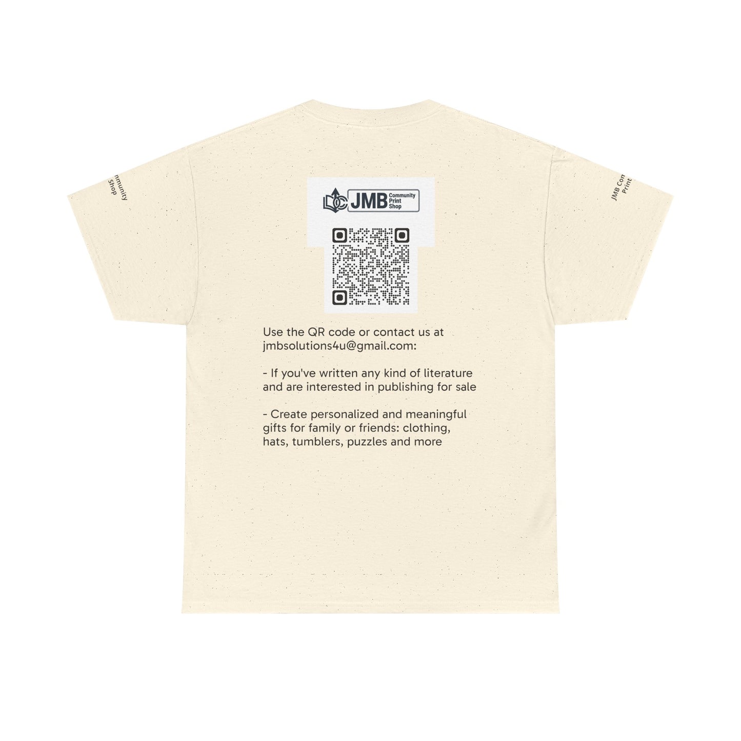 JMB Community Print Shop Logo Tee — Personalized Print & New Authors Promotional T‑Shirt