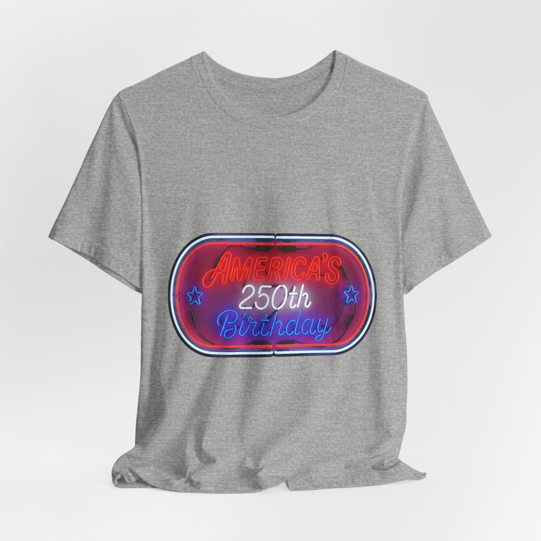 250th Birthday Neon Sign Tee — Retro Birthday Graphic T-Shirt