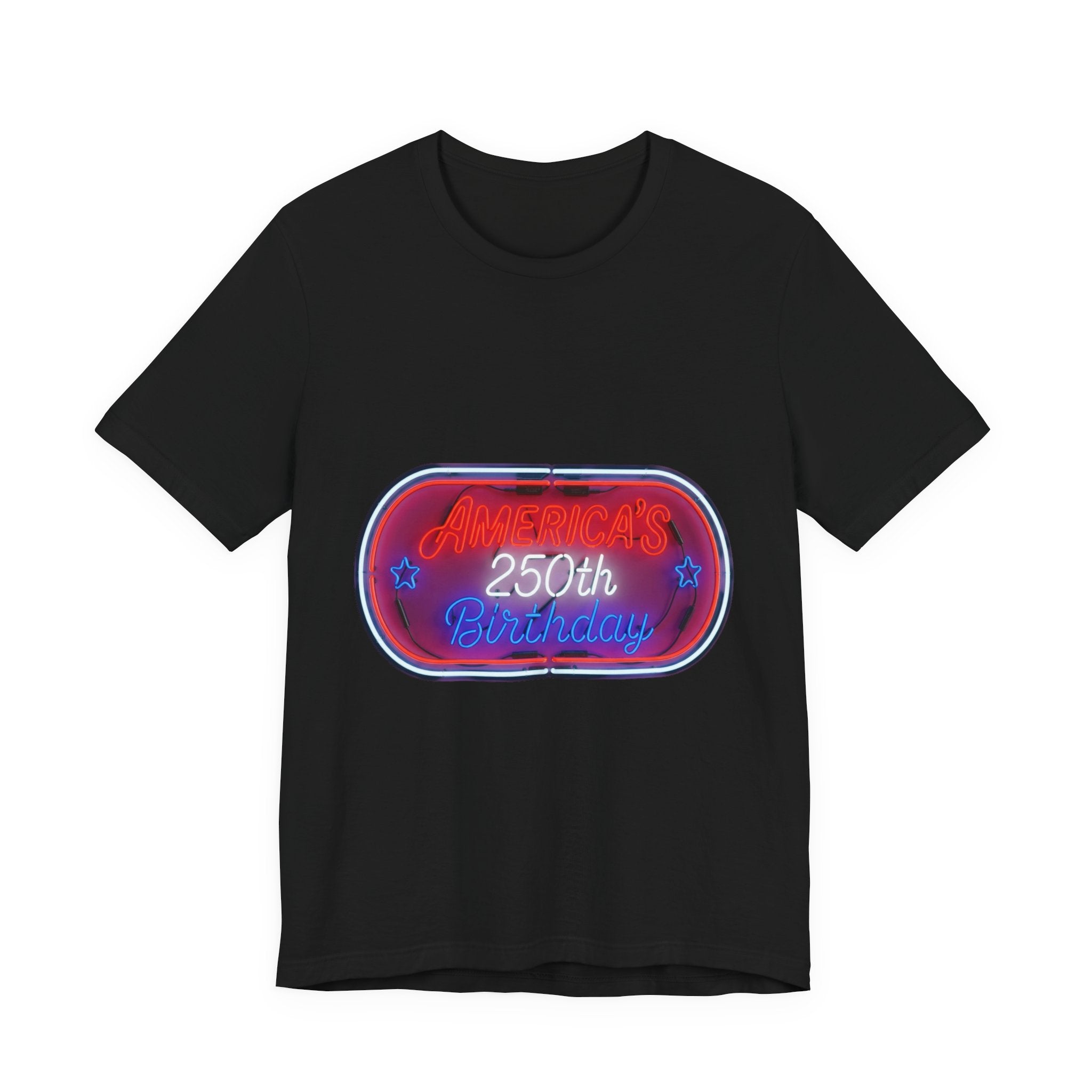 250th Birthday Neon Sign Tee — Retro Birthday Graphic T-Shirt