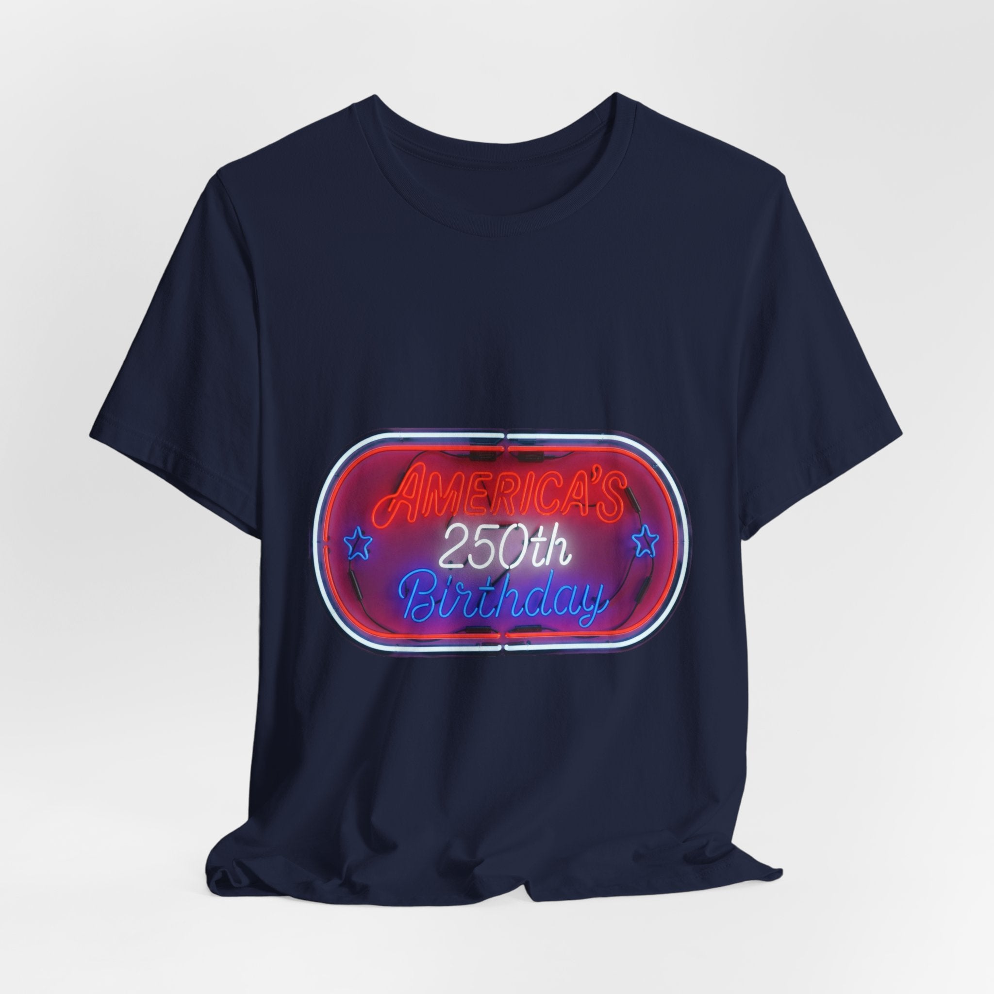 250th Birthday Neon Sign Tee — Retro Birthday Graphic T-Shirt