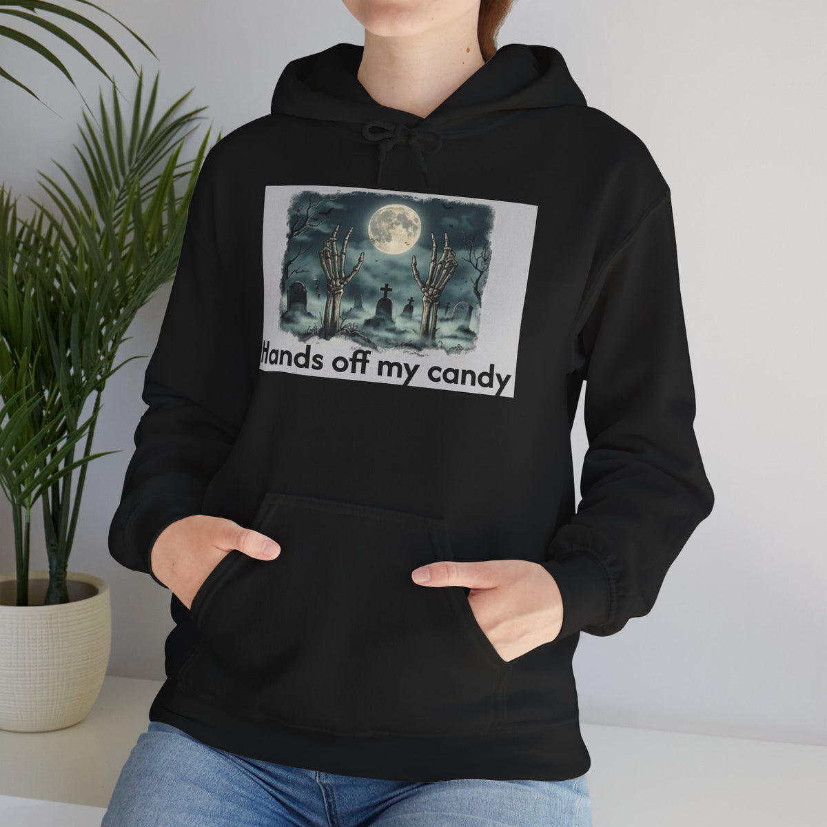 Hoodie — 'Hands Off My Candy' Halloween Moonlit Graveyard Graphic