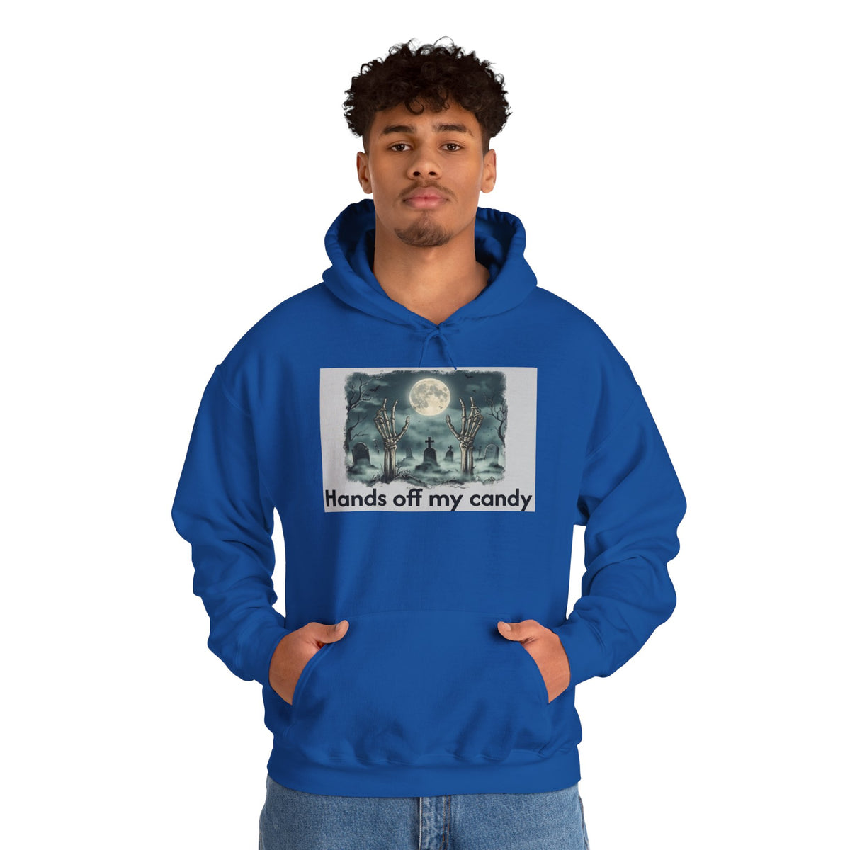 Hoodie — 'Hands Off My Candy' Halloween Moonlit Graveyard Graphic