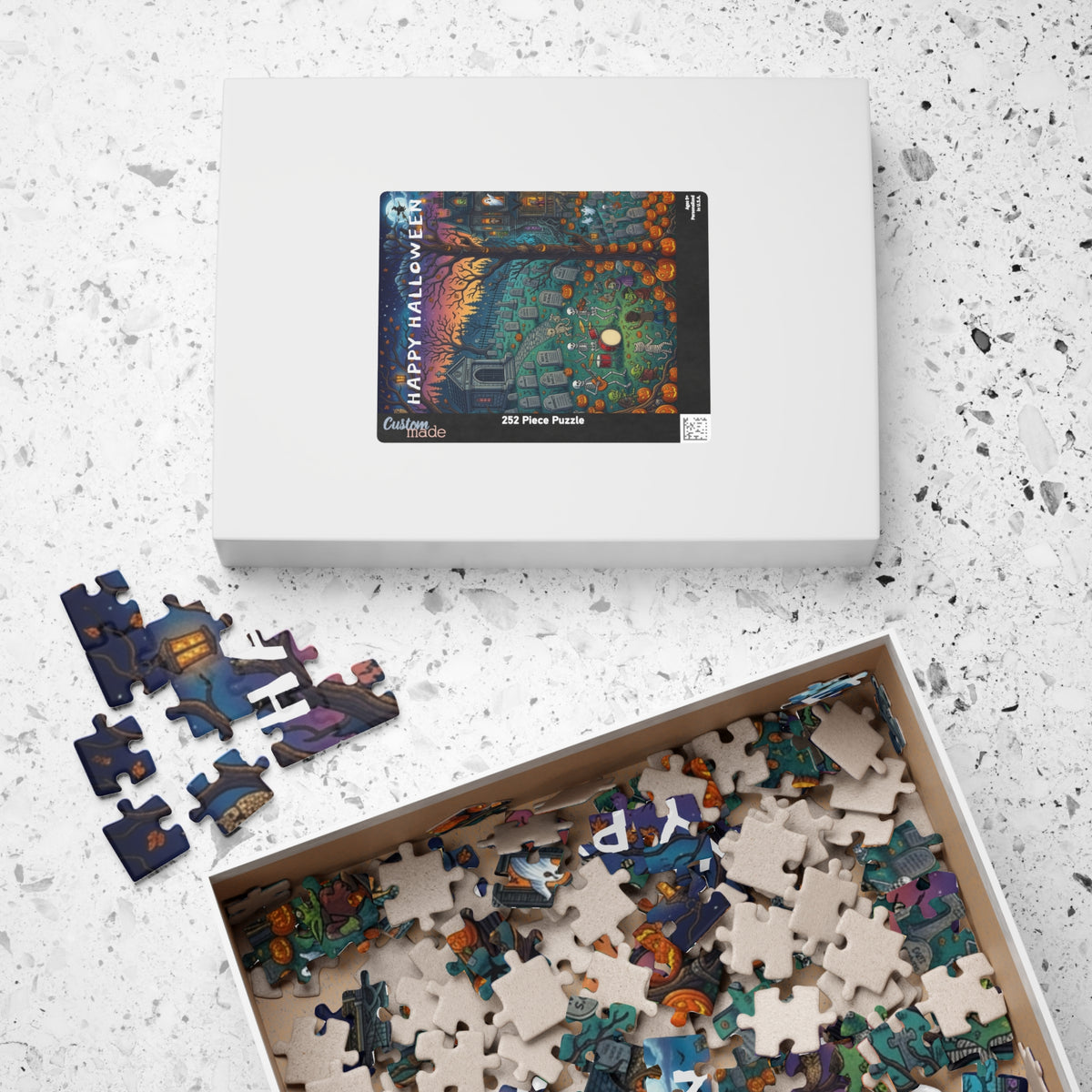 Happy Halloween Graveyard Puzzle — Spooky Pumpkin & Skeleton Scene (110/252/520/1014 pcs)