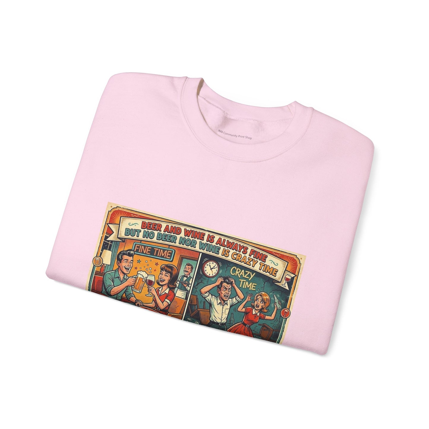 Retro Comic Beer and Wine Crewneck Sweatshirt — Vintage Arcade Pop Art Graphic