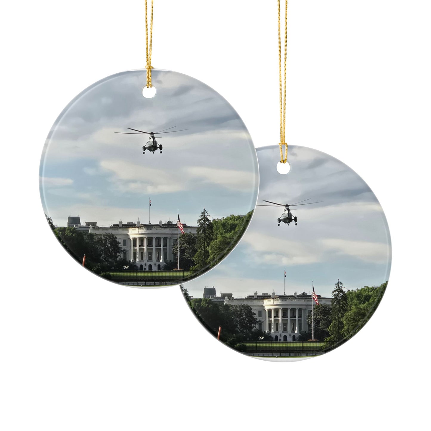 White House & Marine One Ceramic Ornament — Presidential Helicopter Keepsake