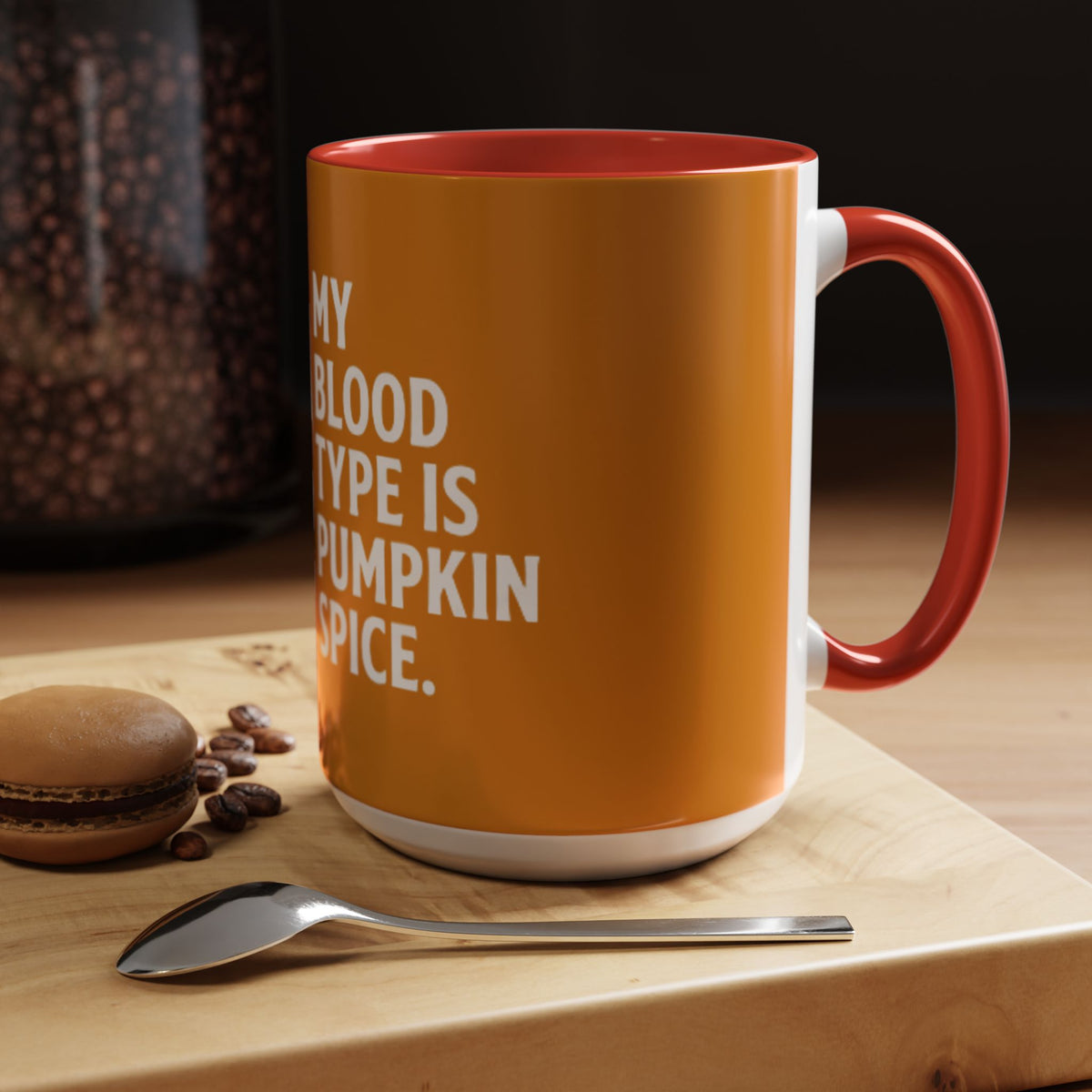 Pumpkin Spice Skull Coffee Mug — “My Blood Type Is Pumpkin Spice” Accent Mug