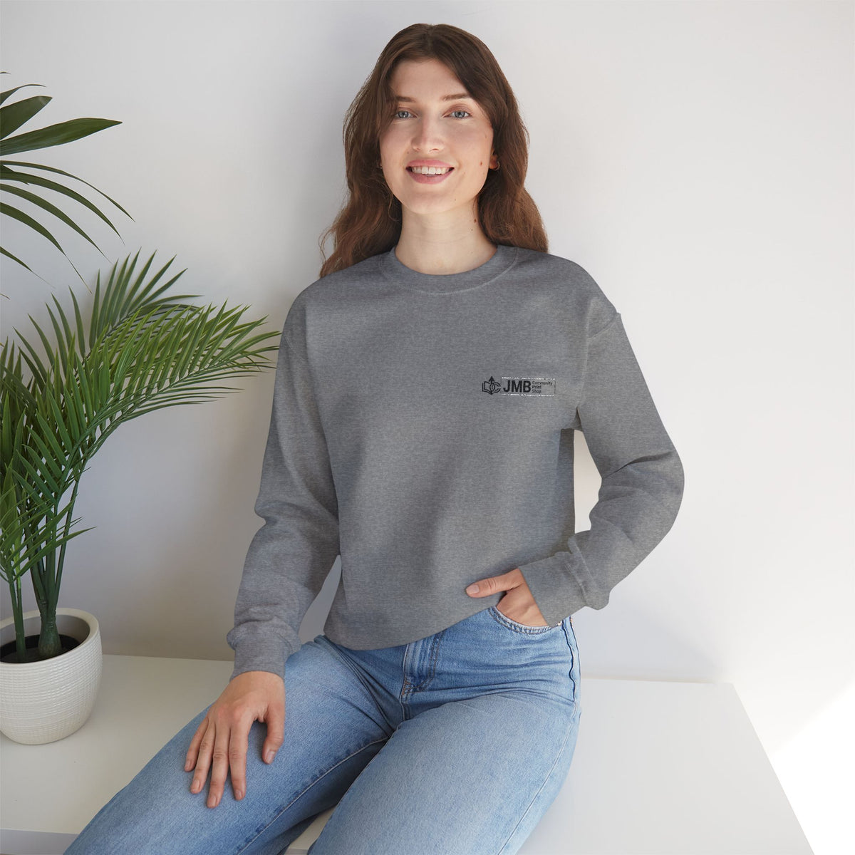 JMB Community Print Shop Embroidered Crewneck Sweatshirt — Logo Chest Design