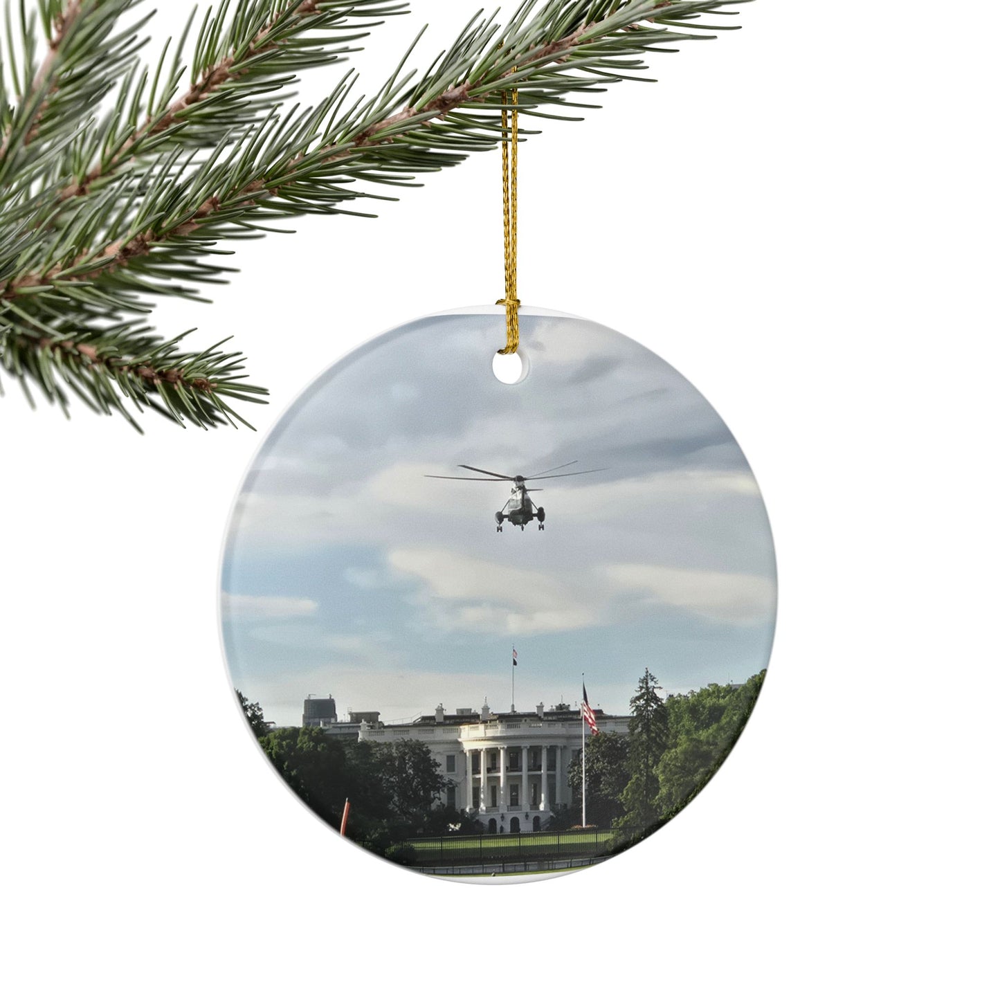 White House & Marine One Ceramic Ornament — Presidential Helicopter Keepsake