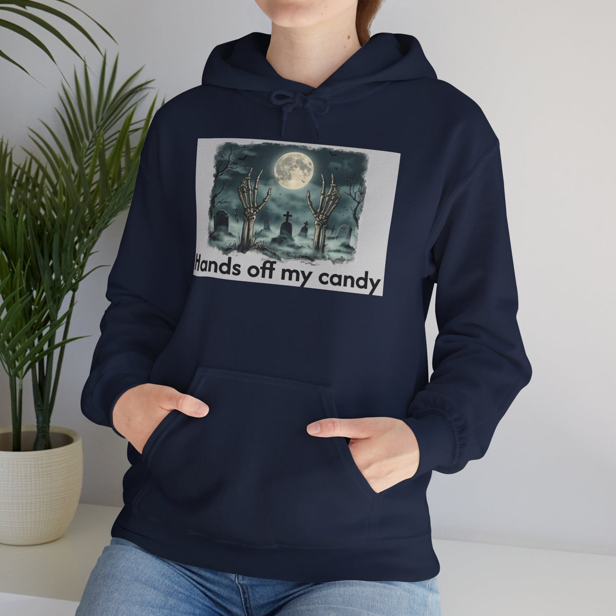 Hoodie — 'Hands Off My Candy' Halloween Moonlit Graveyard Graphic