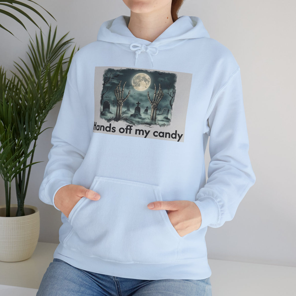 Hoodie — 'Hands Off My Candy' Halloween Moonlit Graveyard Graphic