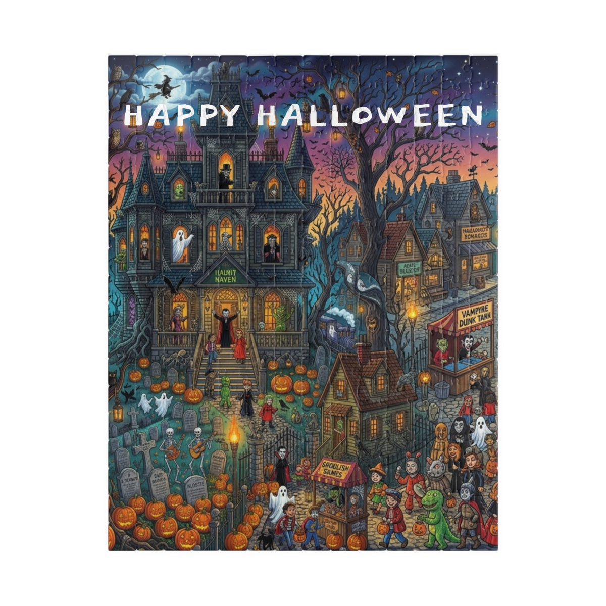 Happy Halloween Haunted House Puzzle – Spooky Pumpkin Patch Jigsaw (110–1014 pcs)