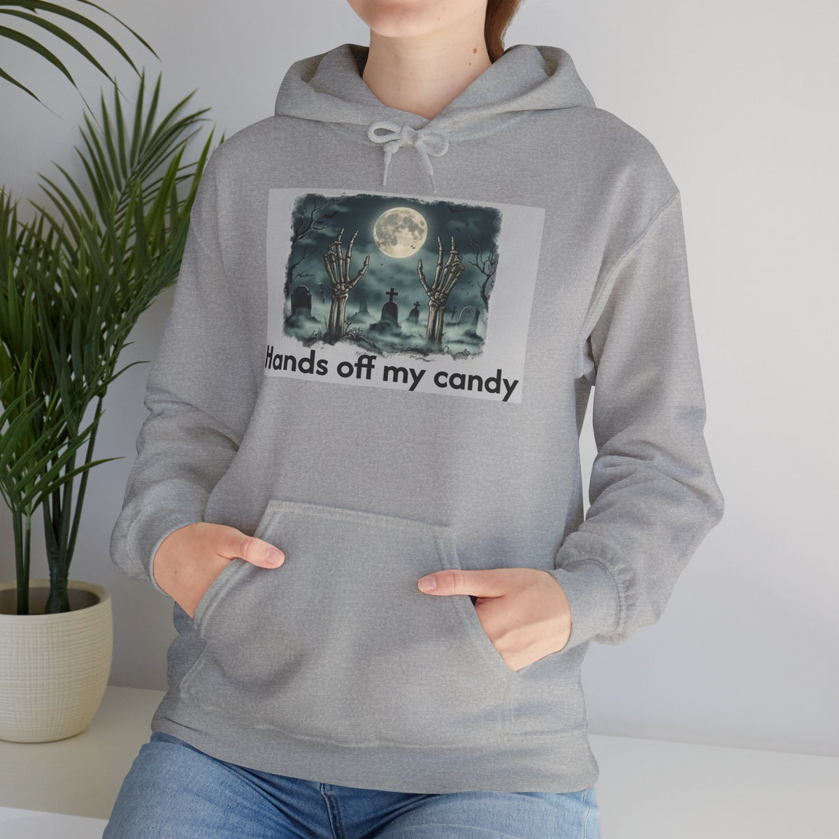 Hoodie — 'Hands Off My Candy' Halloween Moonlit Graveyard Graphic