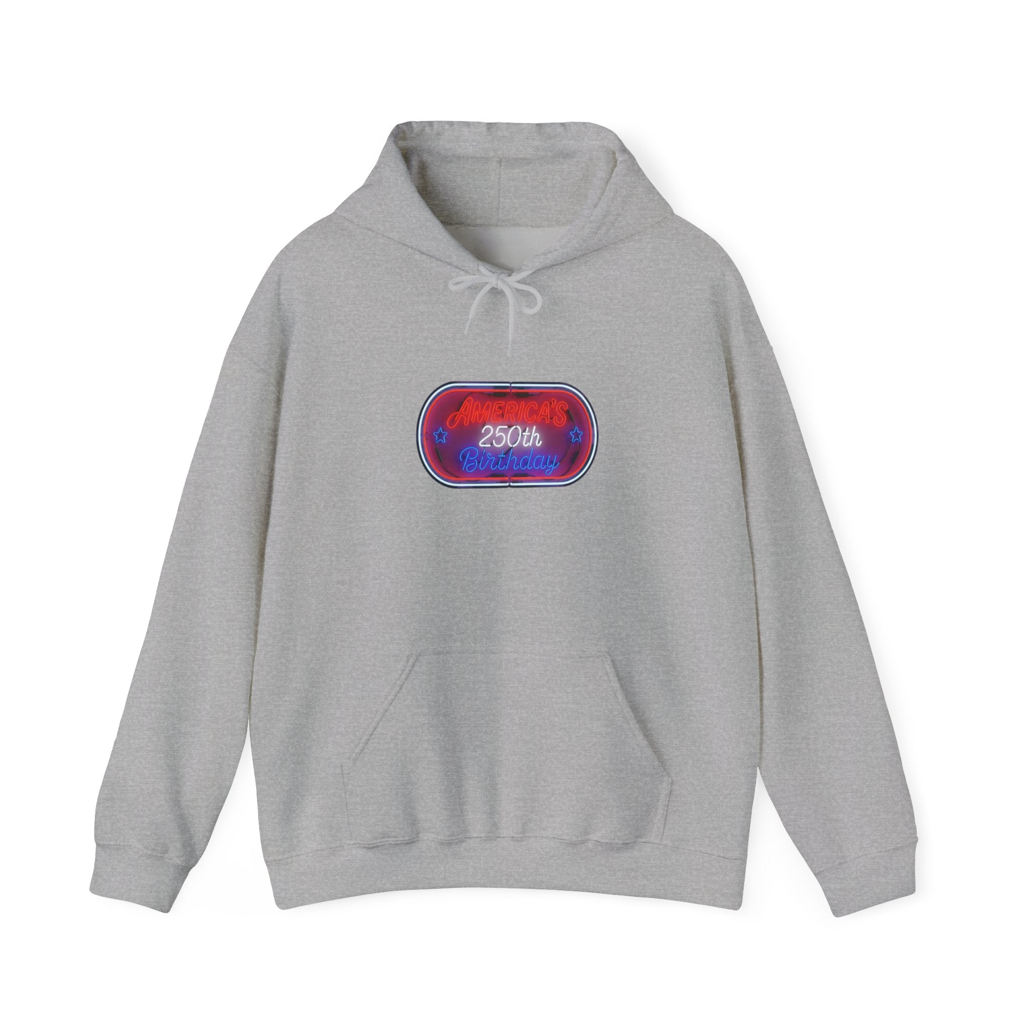 USA 250th Birthday Capsule Hoodie — Retro Red & Blue Neon Commemorative Design