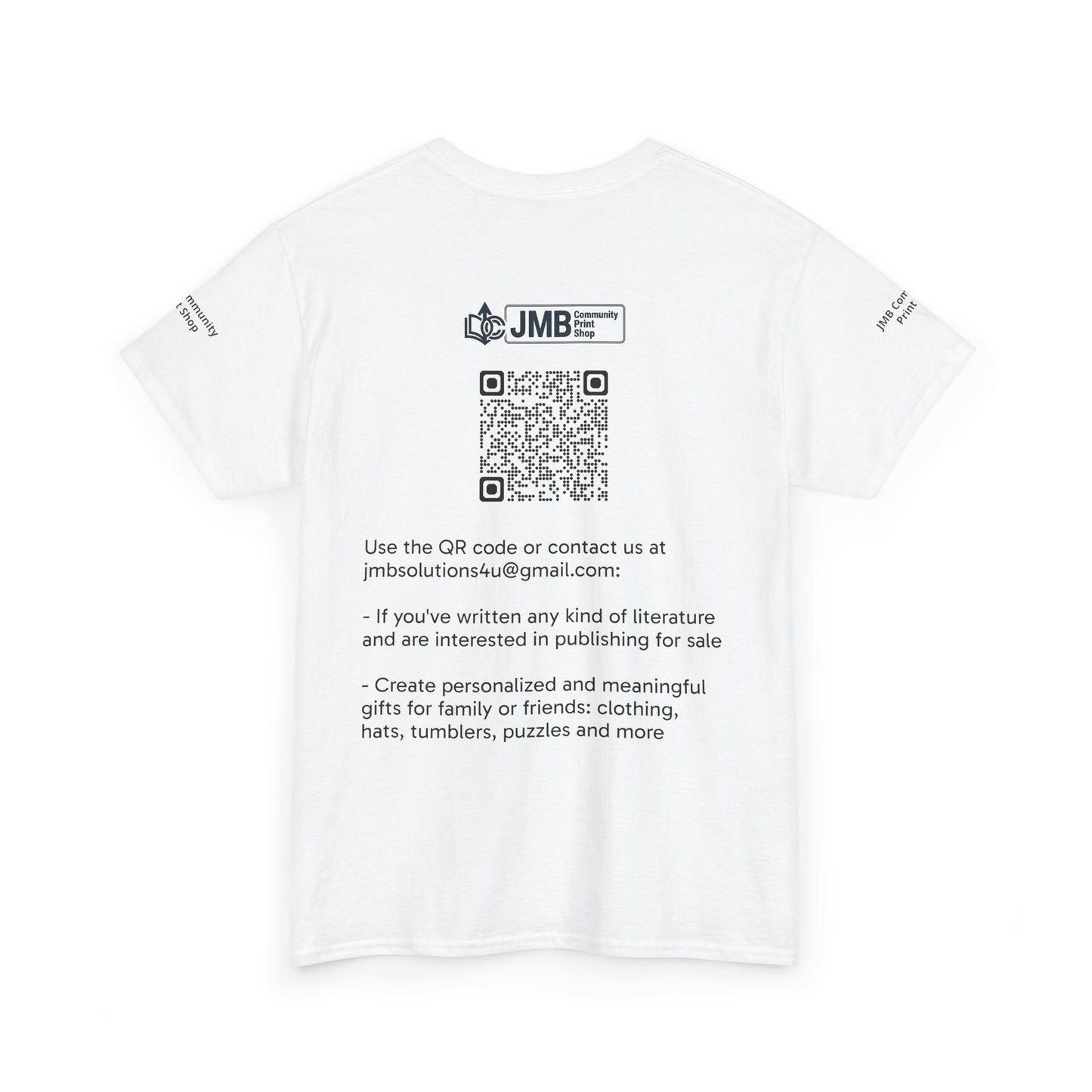 JMB Community Print Shop Logo Tee — Personalized Print & New Authors Promotional T‑Shirt
