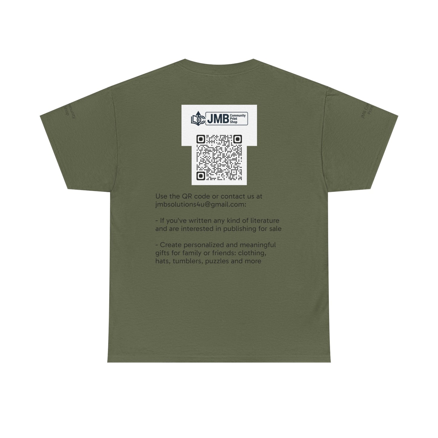JMB Community Print Shop Logo Tee — Personalized Print & New Authors Promotional T‑Shirt