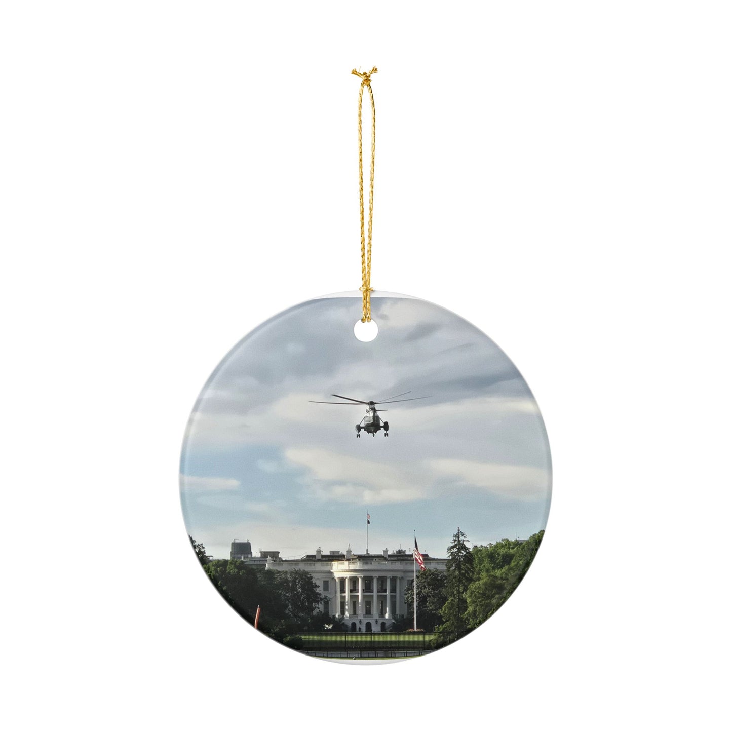 White House & Marine One Ceramic Ornament — Presidential Helicopter Keepsake