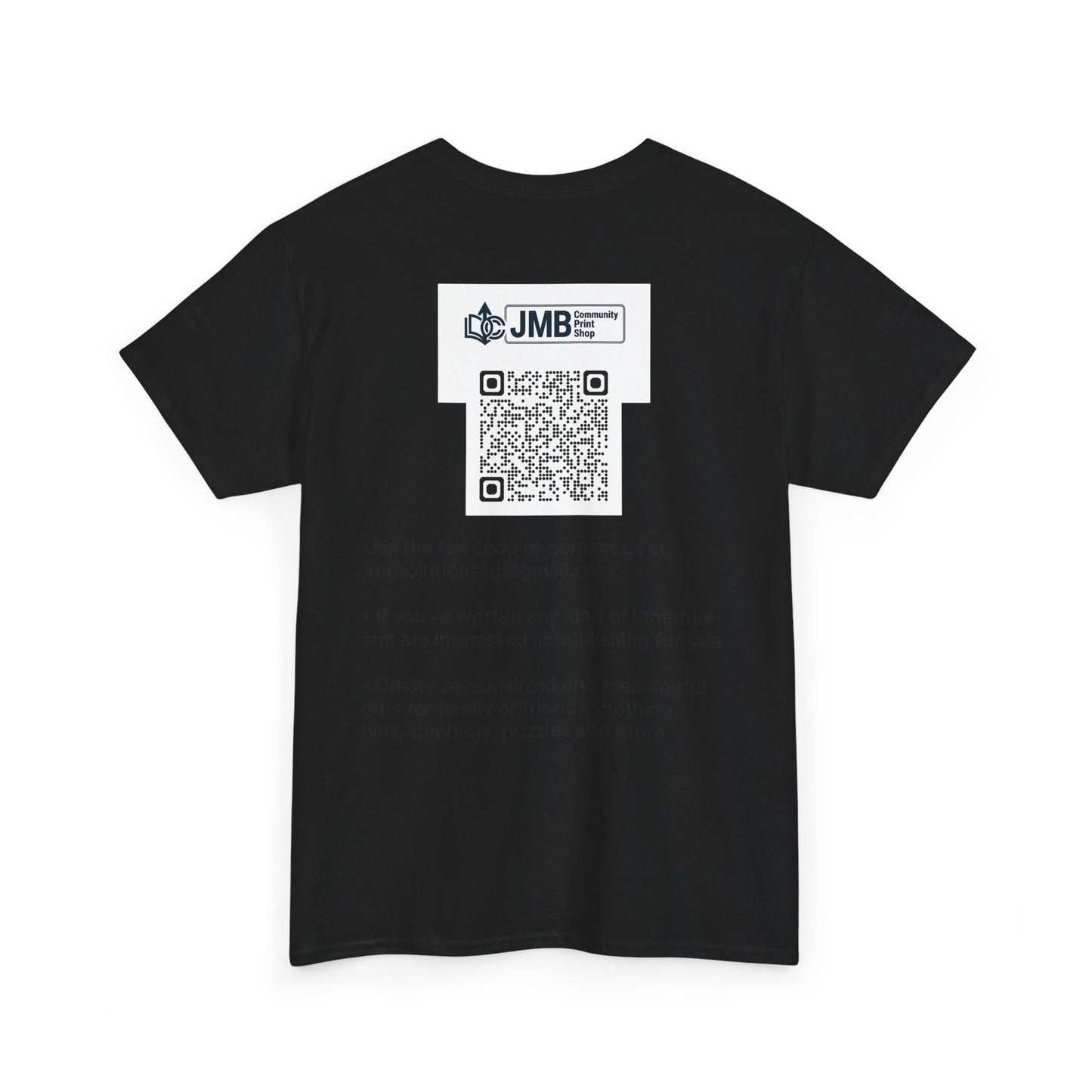 JMB Community Print Shop Logo Tee — Personalized Print & New Authors Promotional T‑Shirt