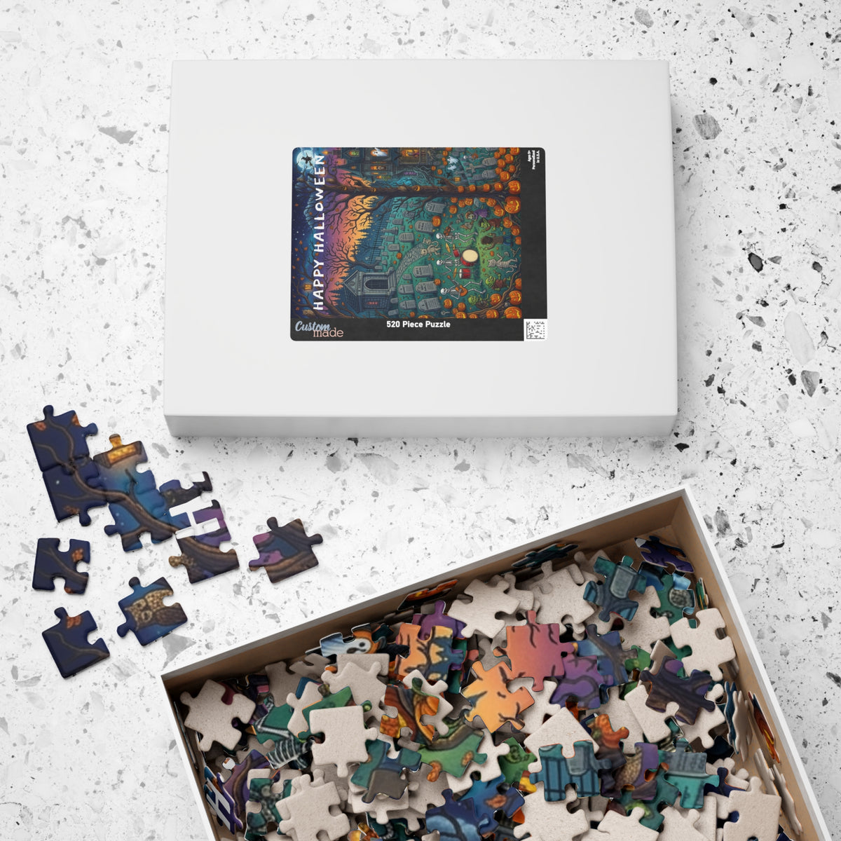 Happy Halloween Graveyard Puzzle — Spooky Pumpkin & Skeleton Scene (110/252/520/1014 pcs)