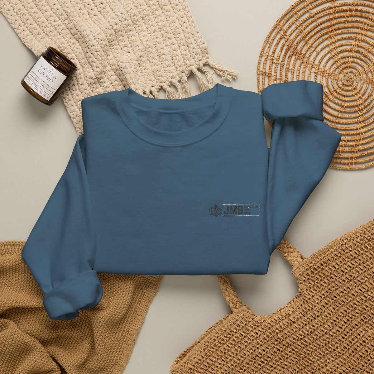 JMB Community Print Shop Embroidered Crewneck Sweatshirt — Logo Chest Design