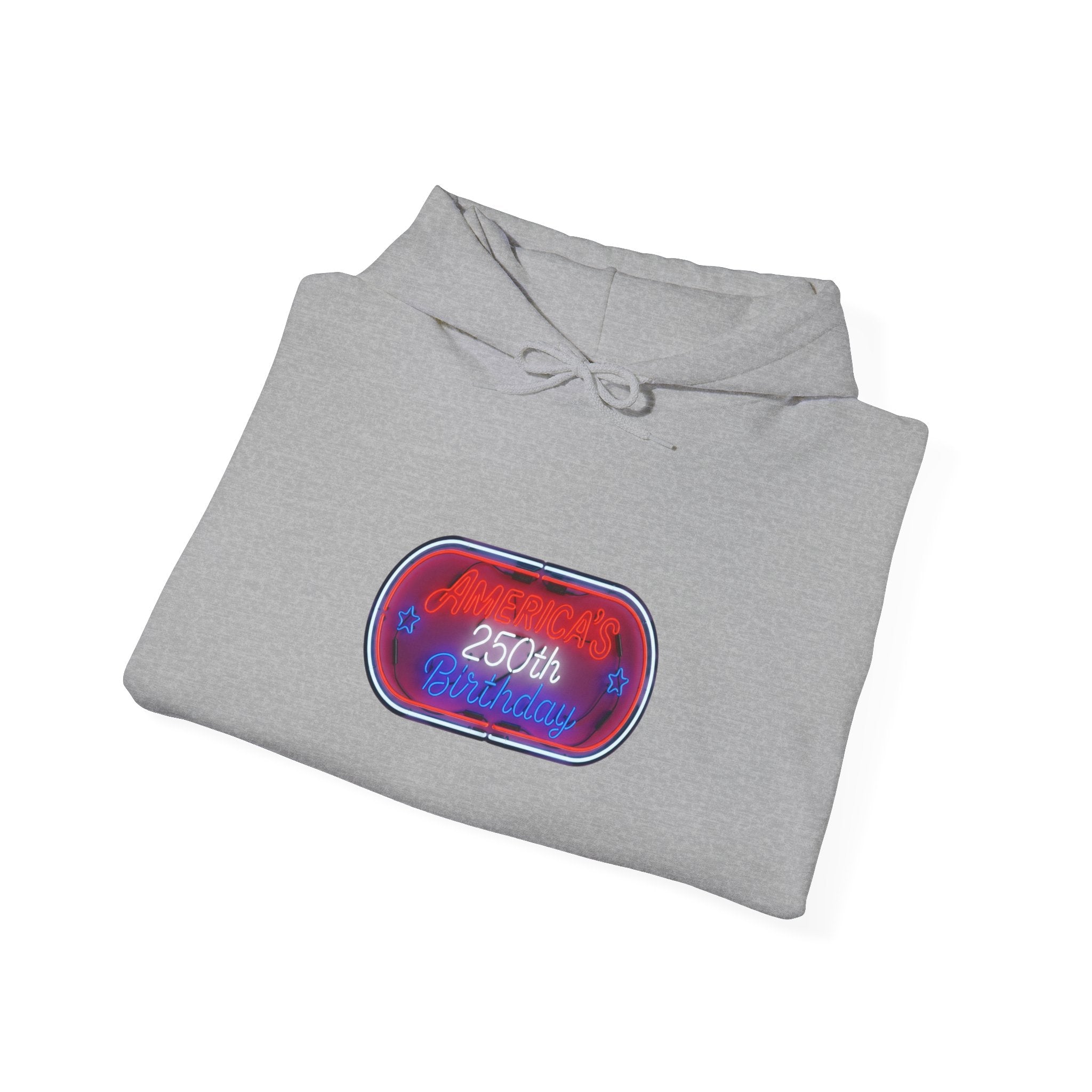 USA 250th Birthday Capsule Hoodie — Retro Red & Blue Neon Commemorative Design