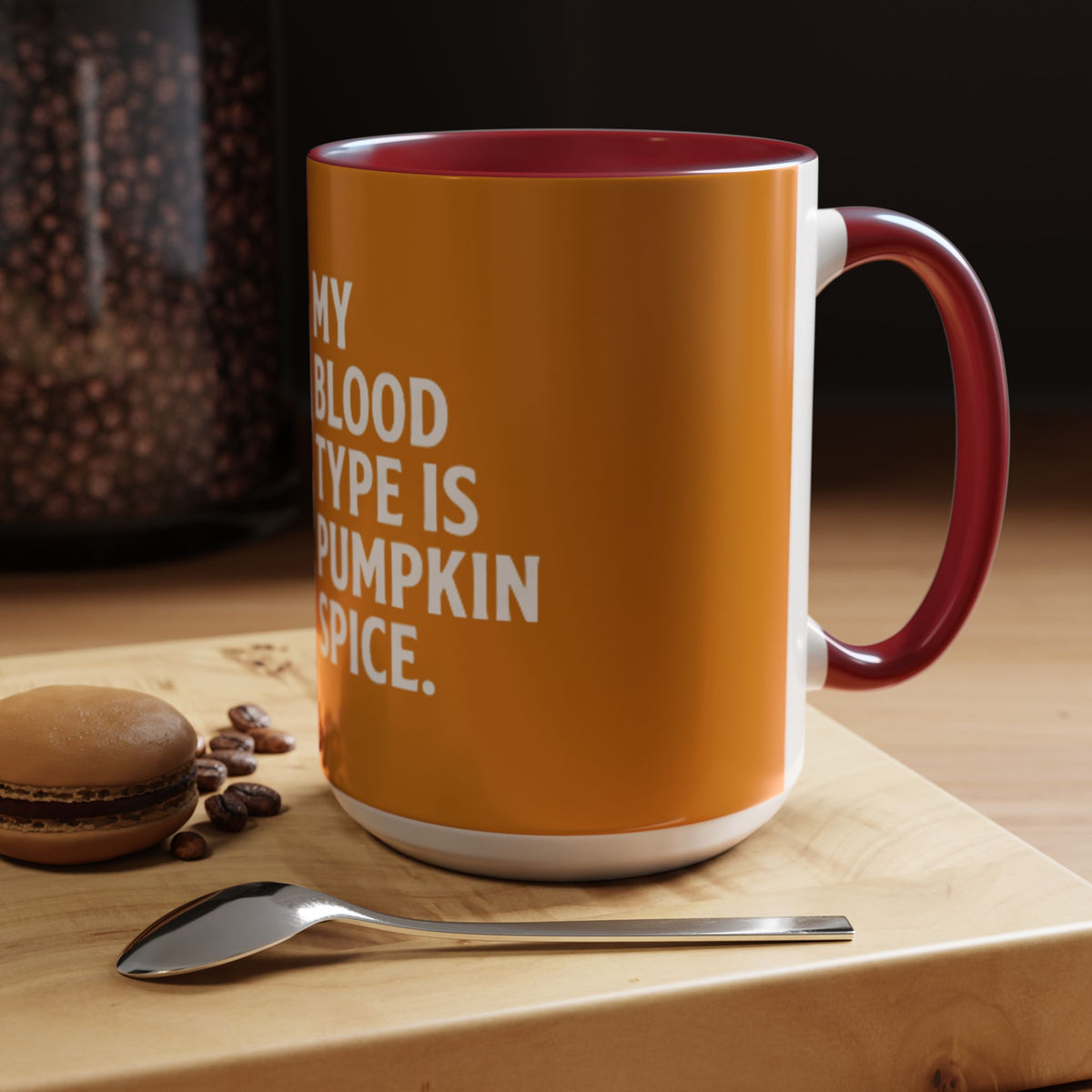 Pumpkin Spice Skull Coffee Mug — “My Blood Type Is Pumpkin Spice” Accent Mug