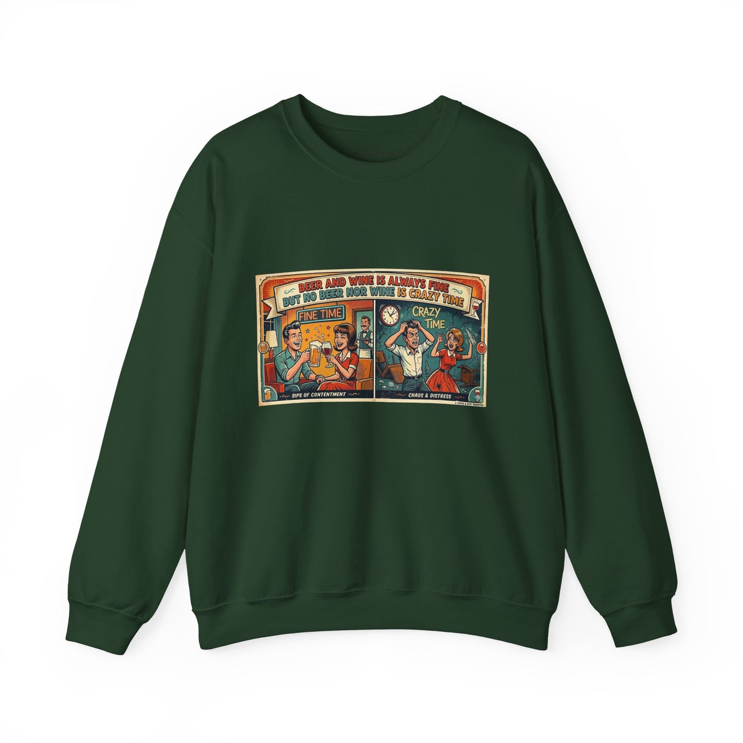 Retro Comic Beer and Wine Crewneck Sweatshirt — Vintage Arcade Pop Art Graphic