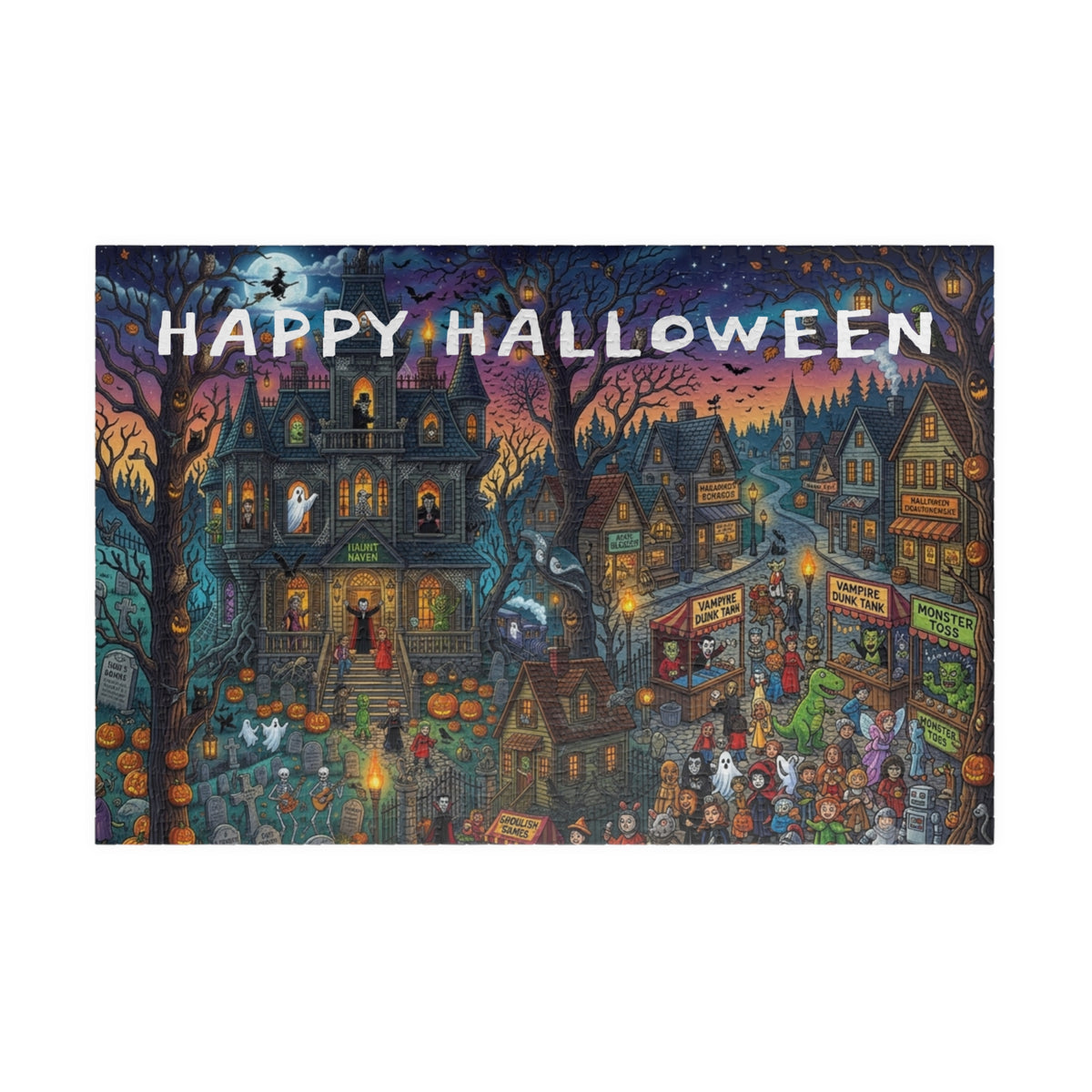 Happy Halloween Haunted House Puzzle – Spooky Pumpkin Patch Jigsaw (110–1014 pcs)