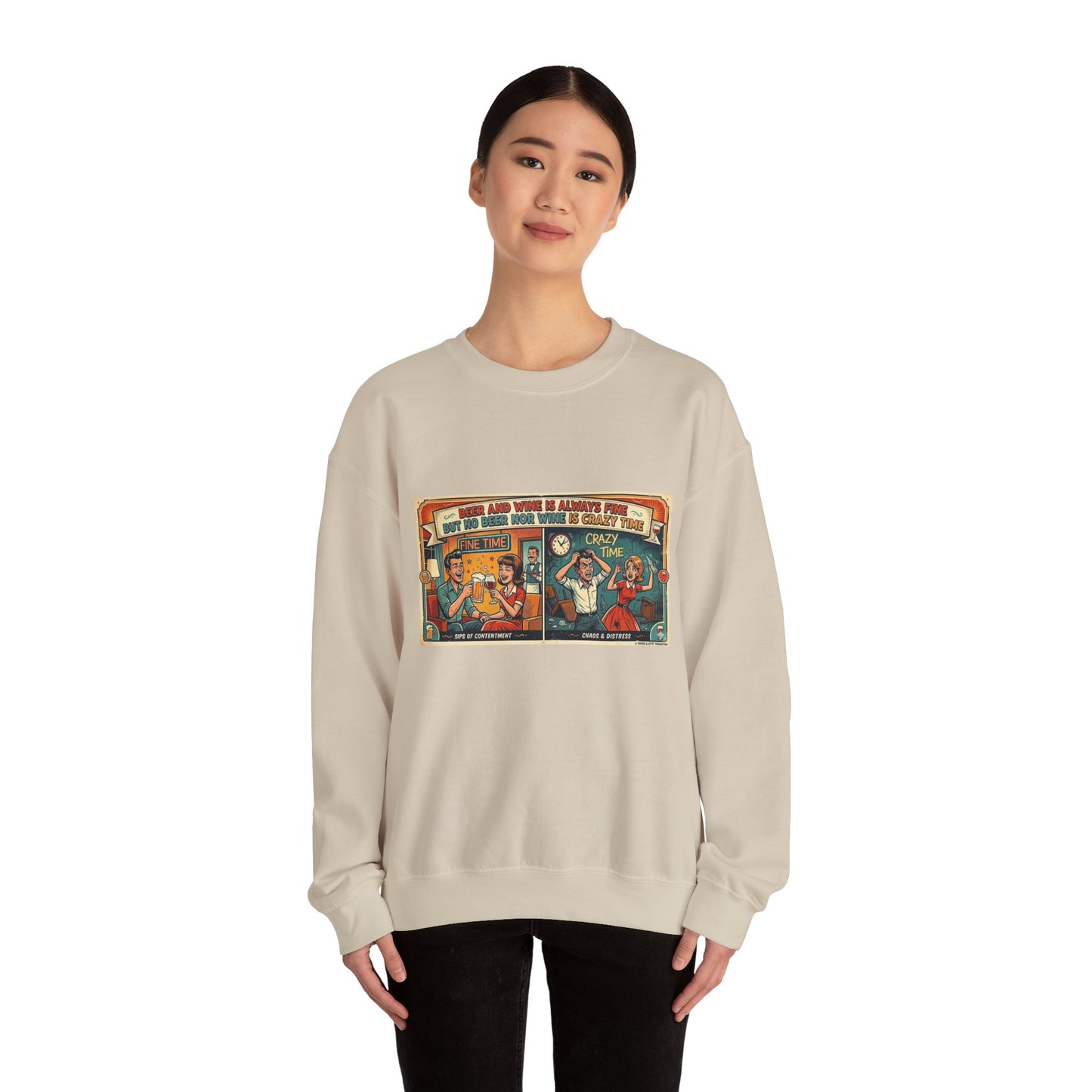 Retro Comic Beer and Wine Crewneck Sweatshirt — Vintage Arcade Pop Art Graphic