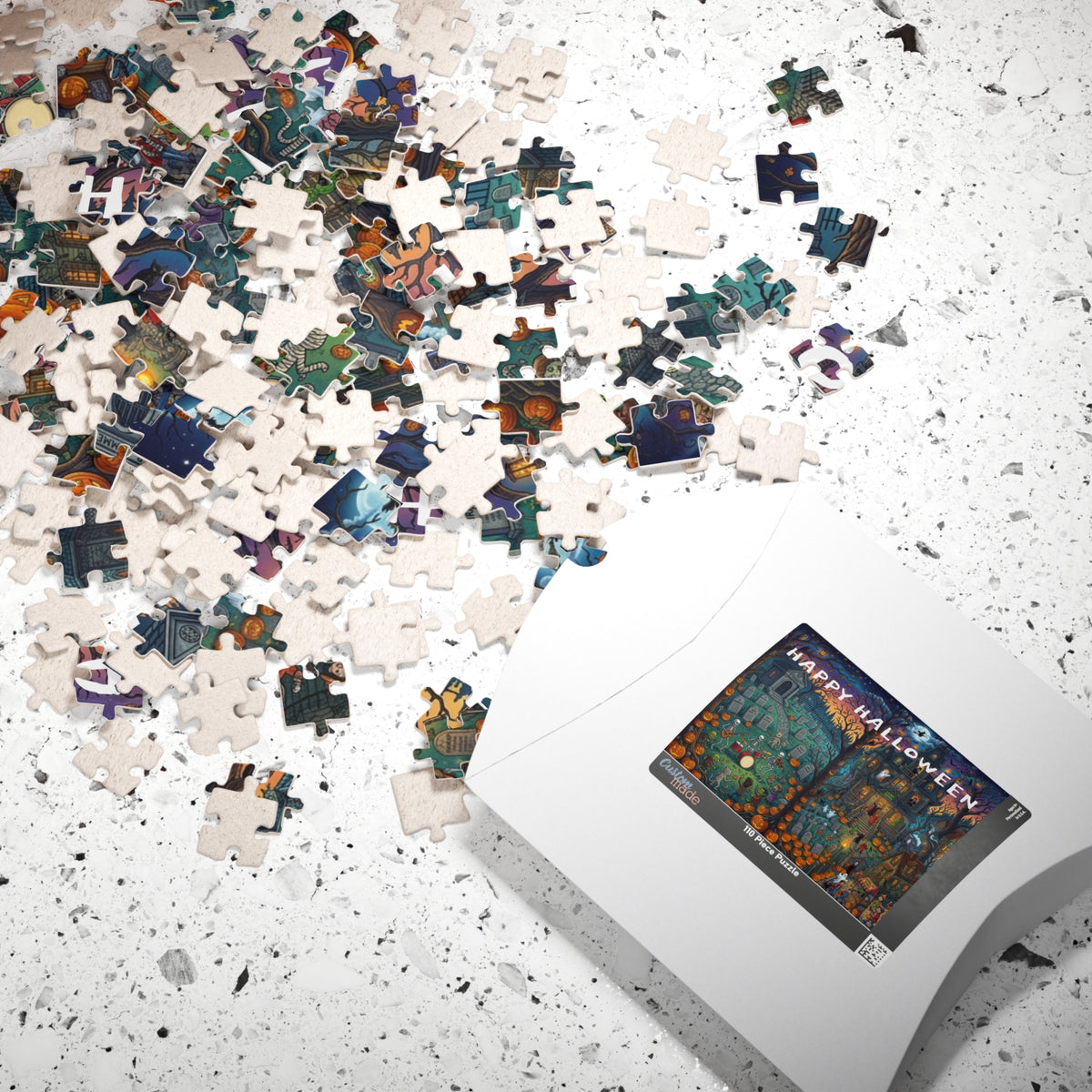 Happy Halloween Graveyard Puzzle — Spooky Pumpkin & Skeleton Scene (110/252/520/1014 pcs)